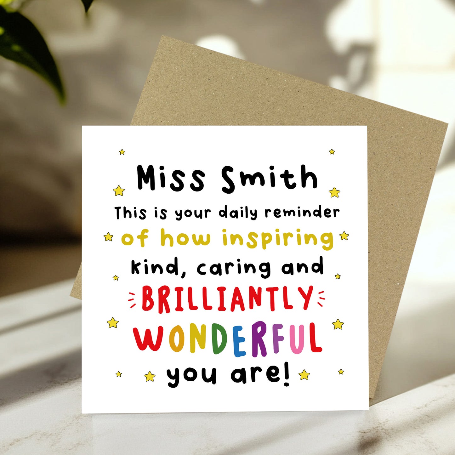 PERSONALISED Teacher Card Thank You Cards for Wonderful Teacher