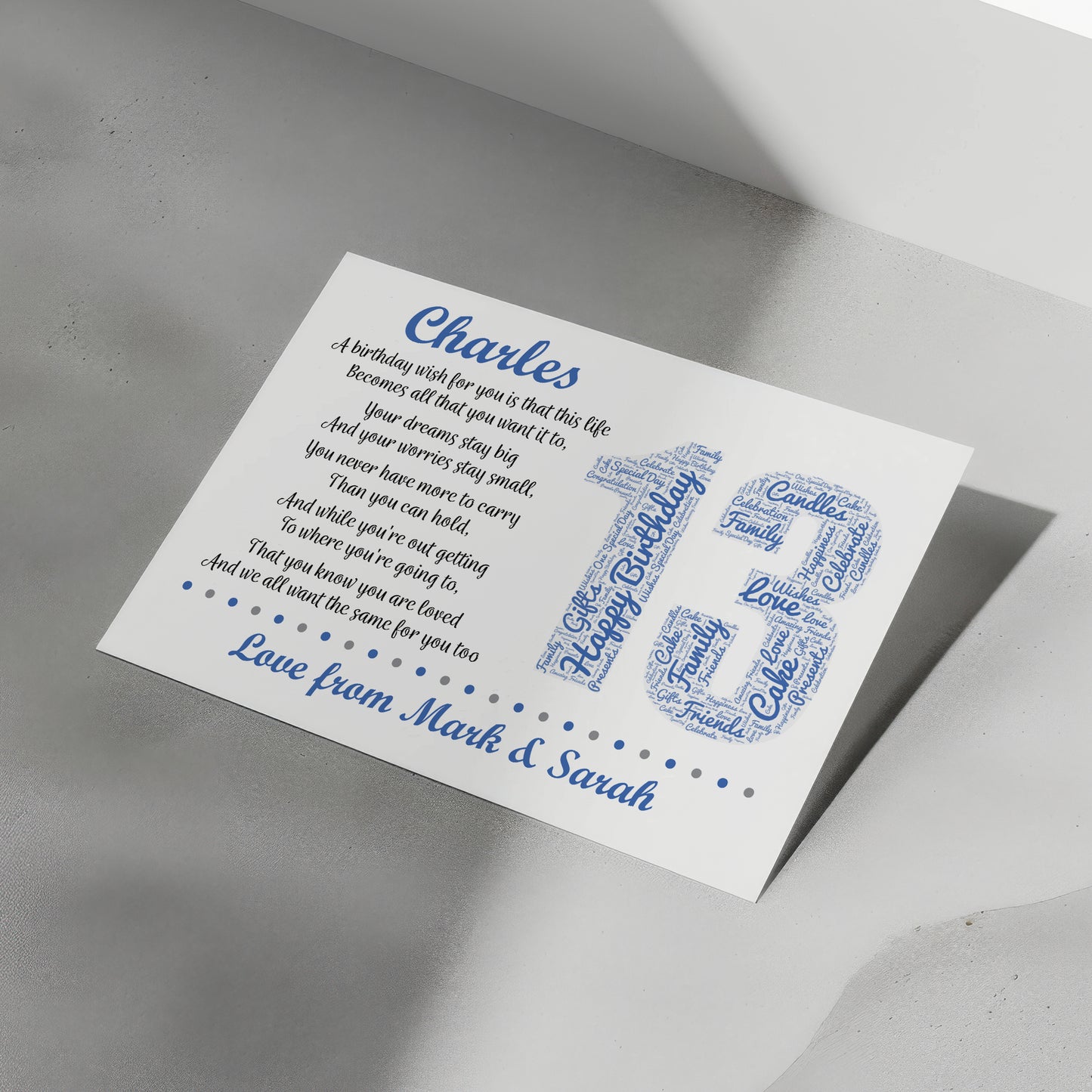 Personalised 13th Birthday Gift for Him Men Son Brother A3 Print