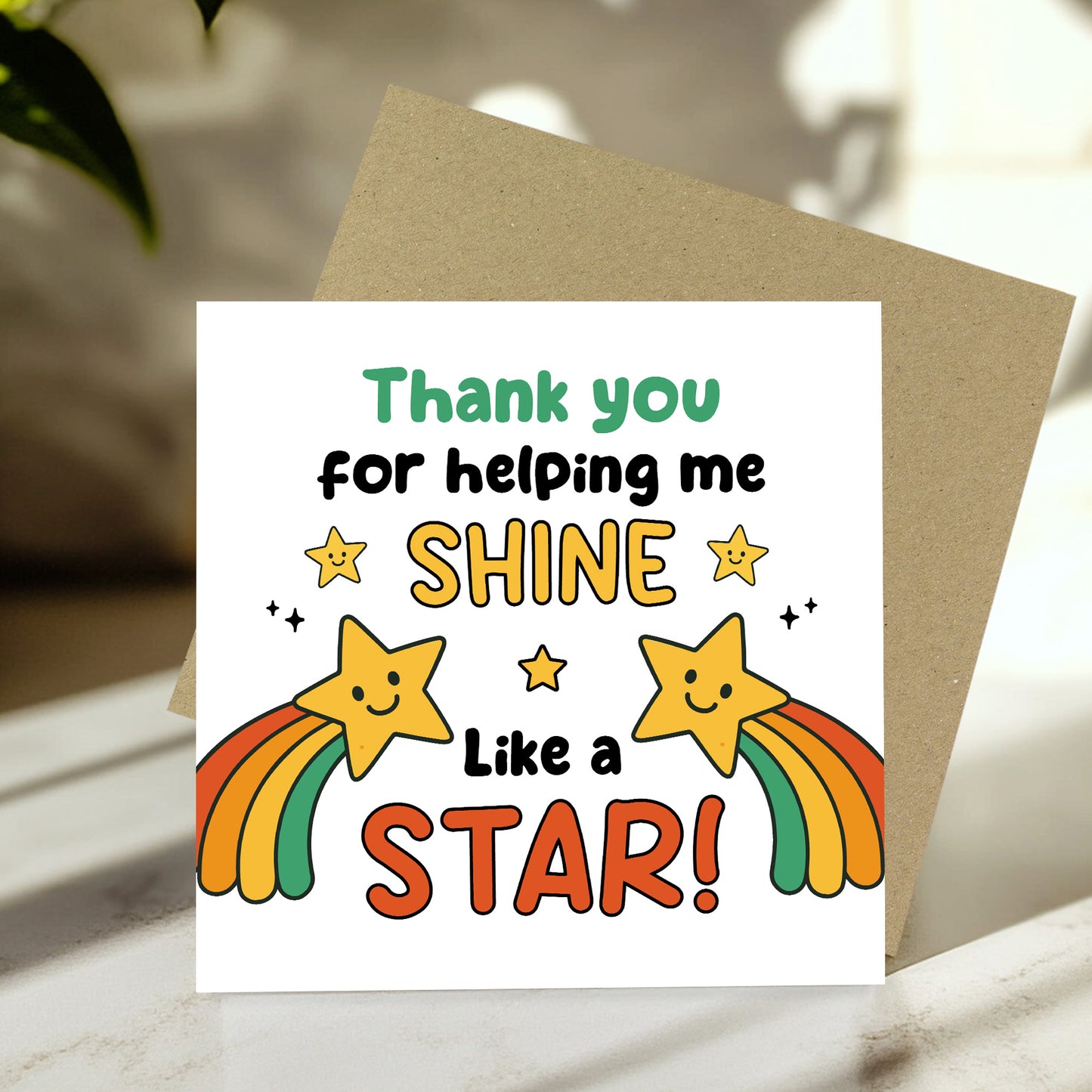 Cute Thank You Card For Teacher Thank You For Helping Me Shine