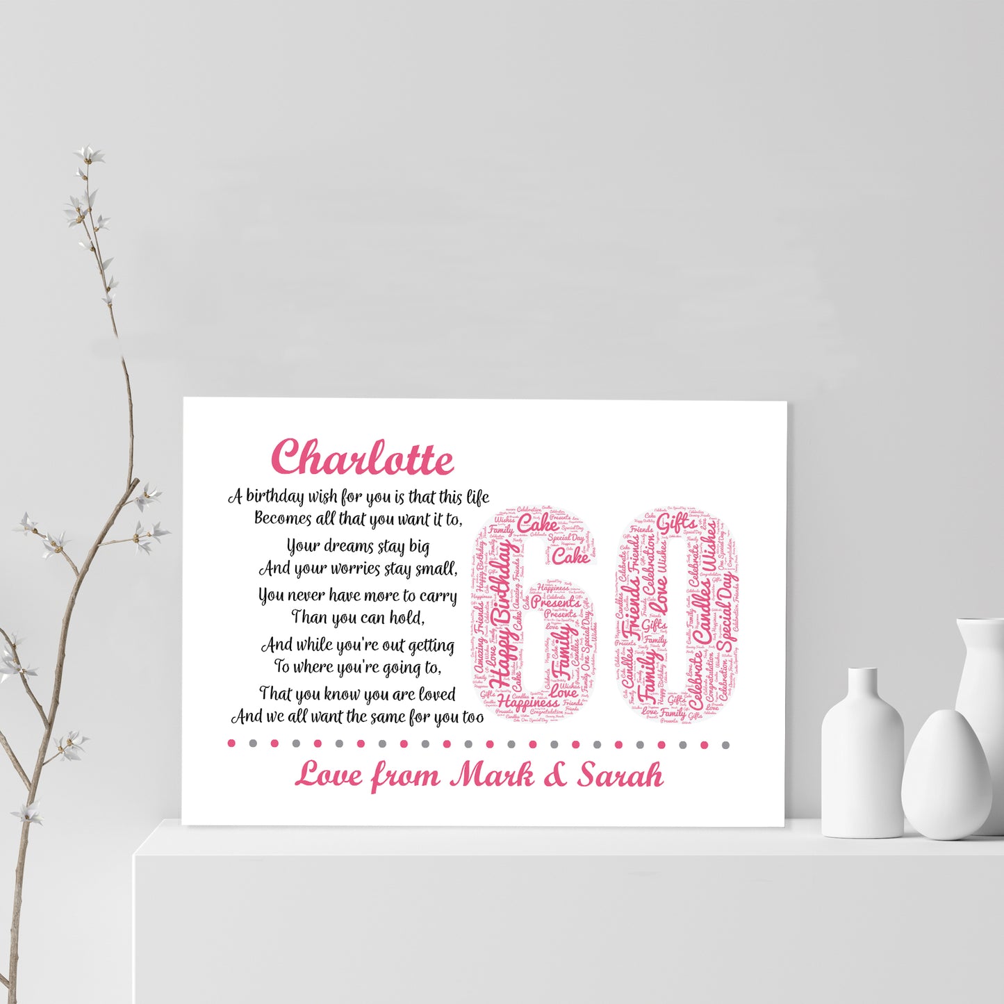 Personalised 60th Birthday Gifts for Her Women Mum Nan A4 Print