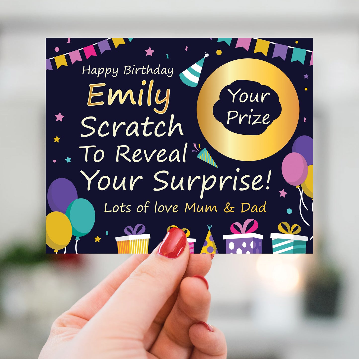 Personalised Birthday Scratch Reveal Card, Gift Reveal Card