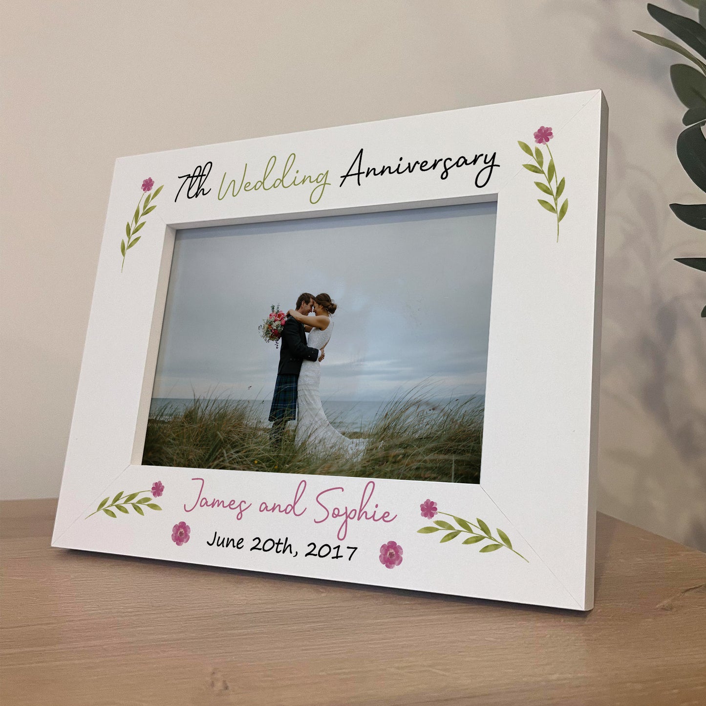 7th Anniversary Wedding Gifts Personalised 7x5 White Frame