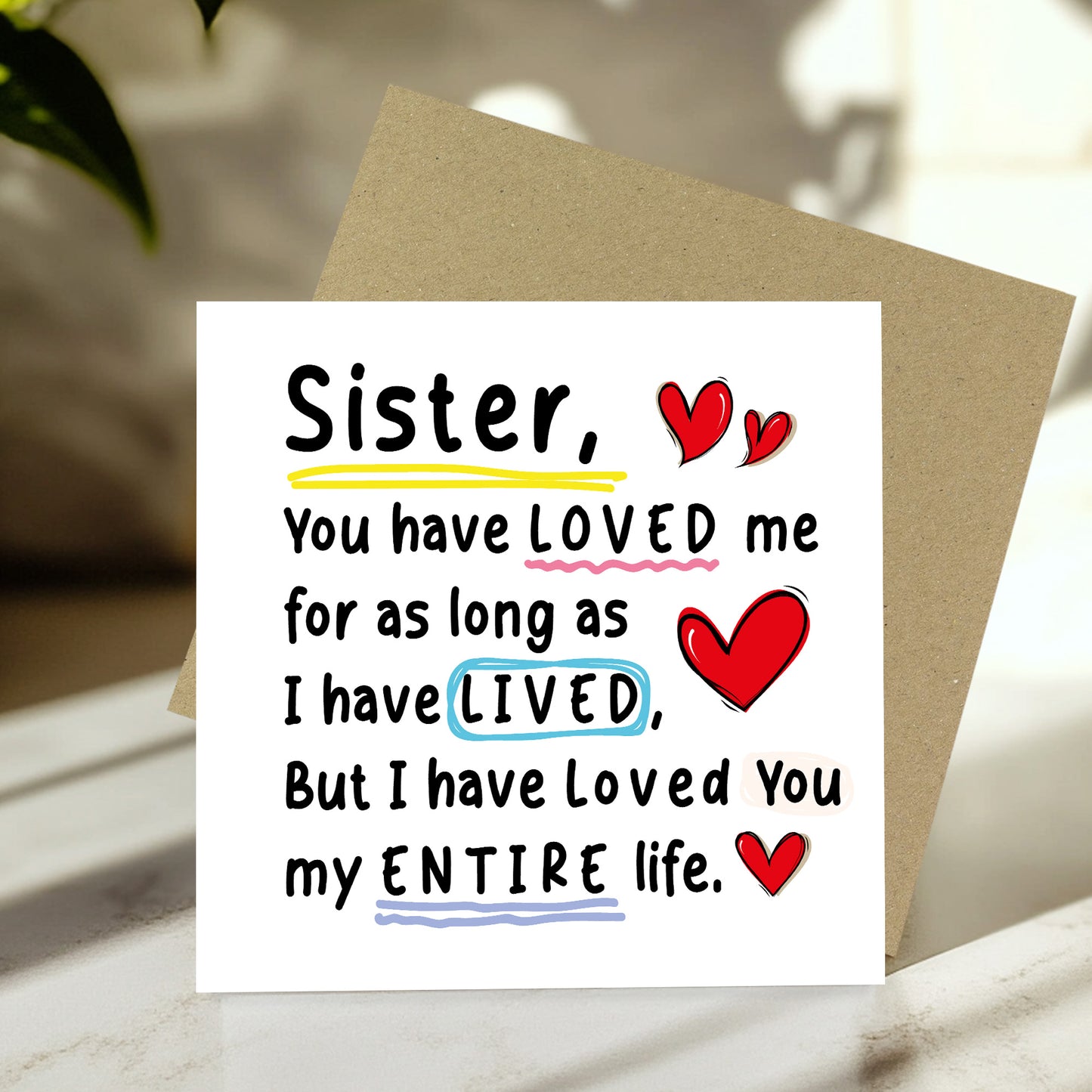 Birthday Card For Sister With Kraft Envelope Thank You Card
