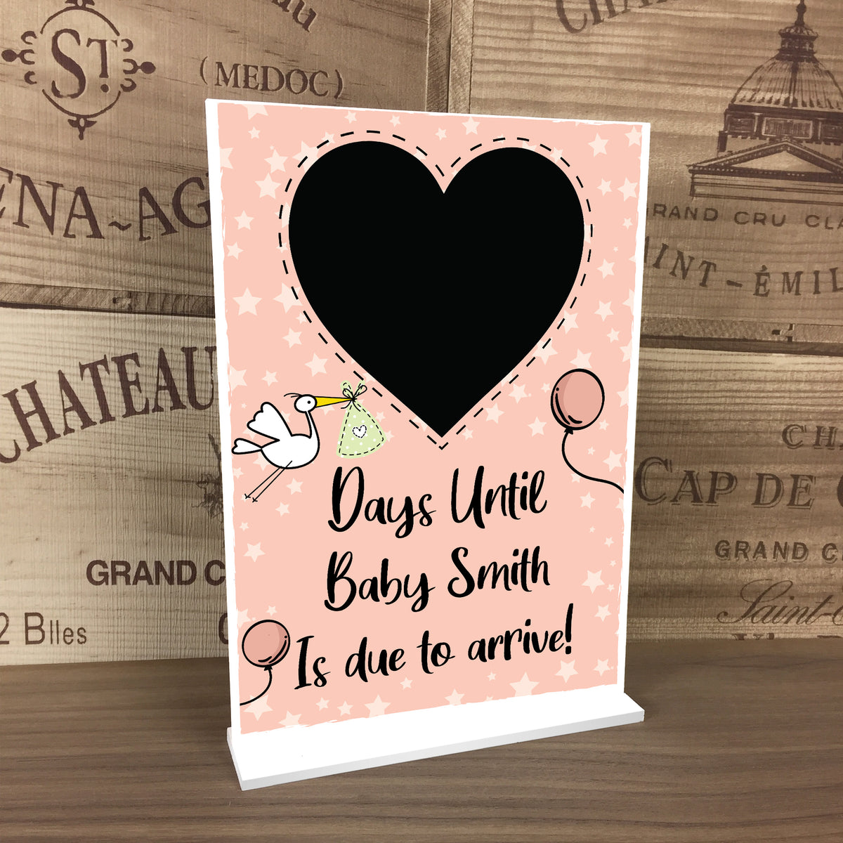 New Baby Countdown Plaque Chalkboard Sign Pregnancy Baby Pink