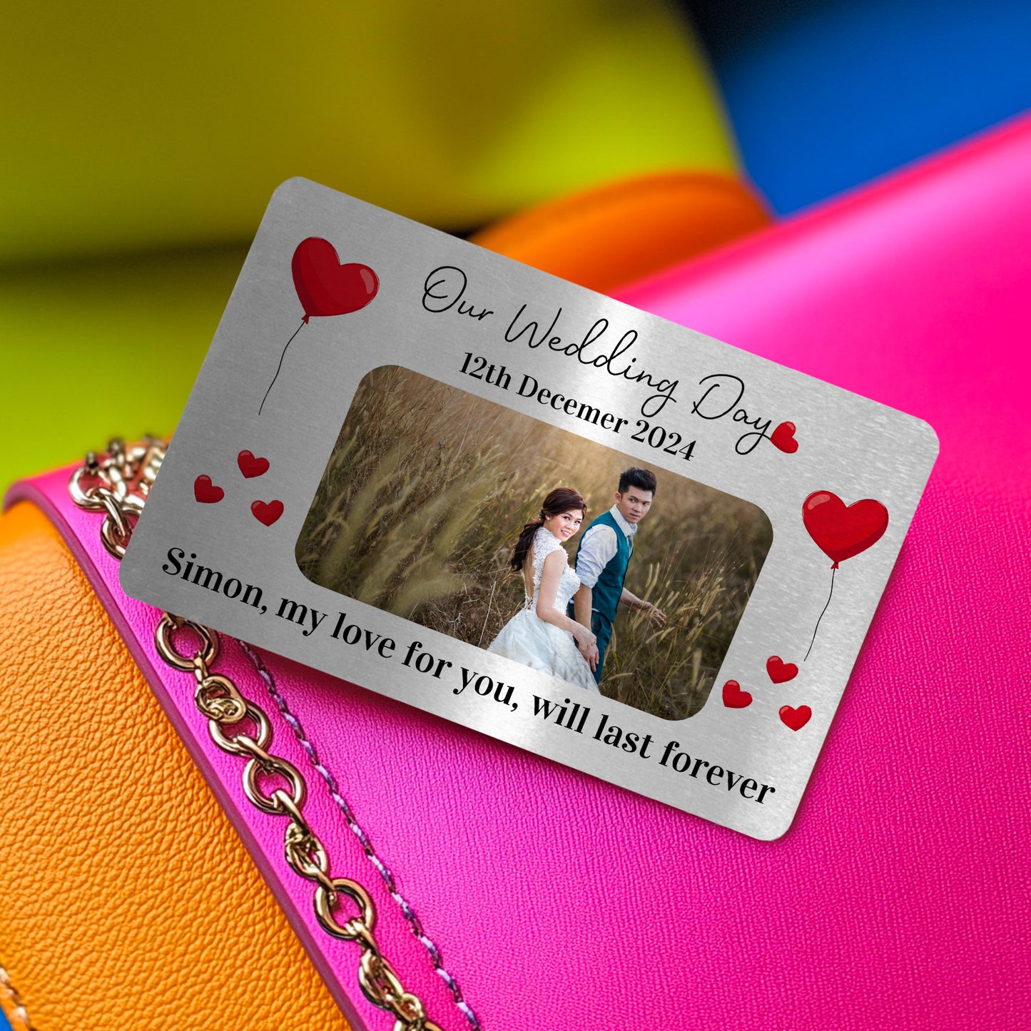 Our Wedding Day Gift Personalised Photo Metal Wallet Card Gift