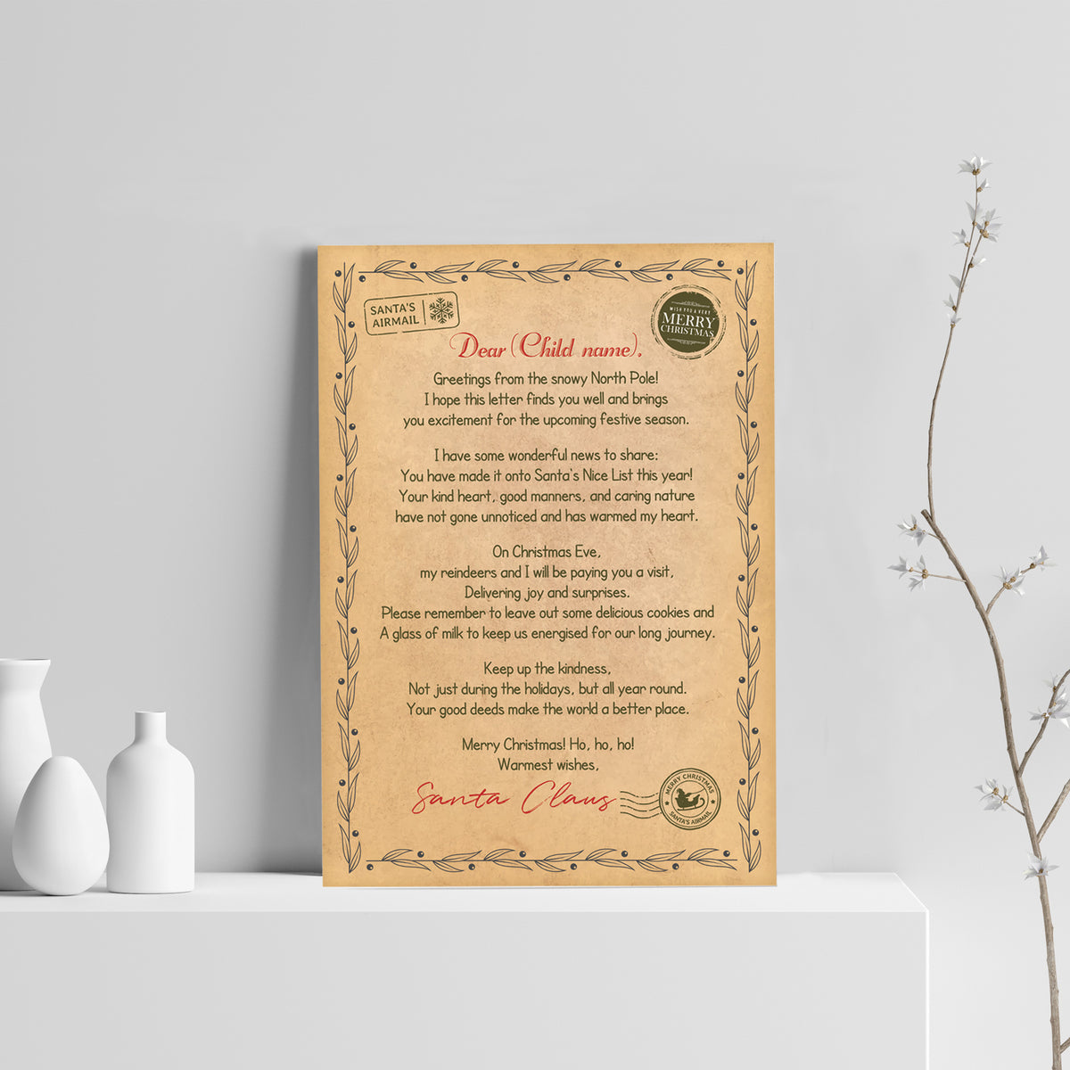 Personalised Christmas Letter Santa North Pole Letter Nice List