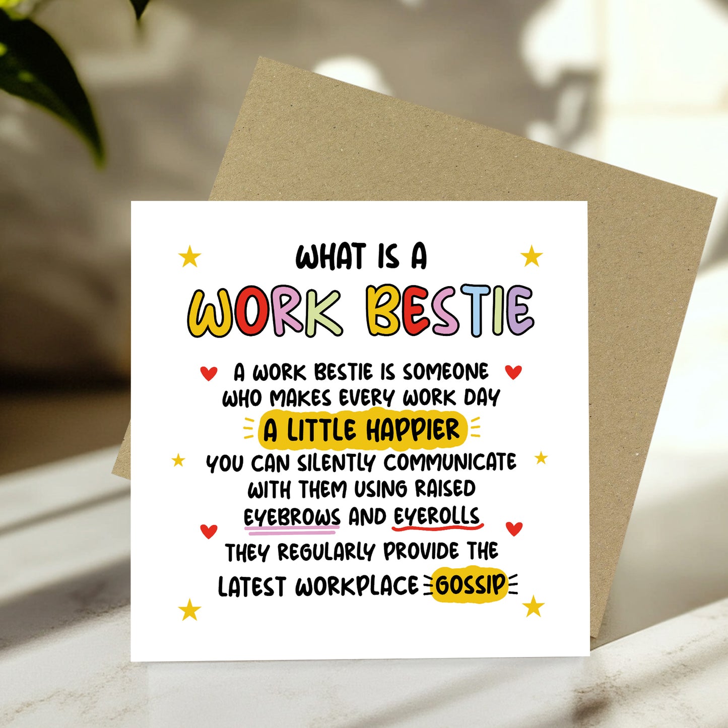 Birthday Card For Bestie WORK BESTIE Card With Kraft Envelope