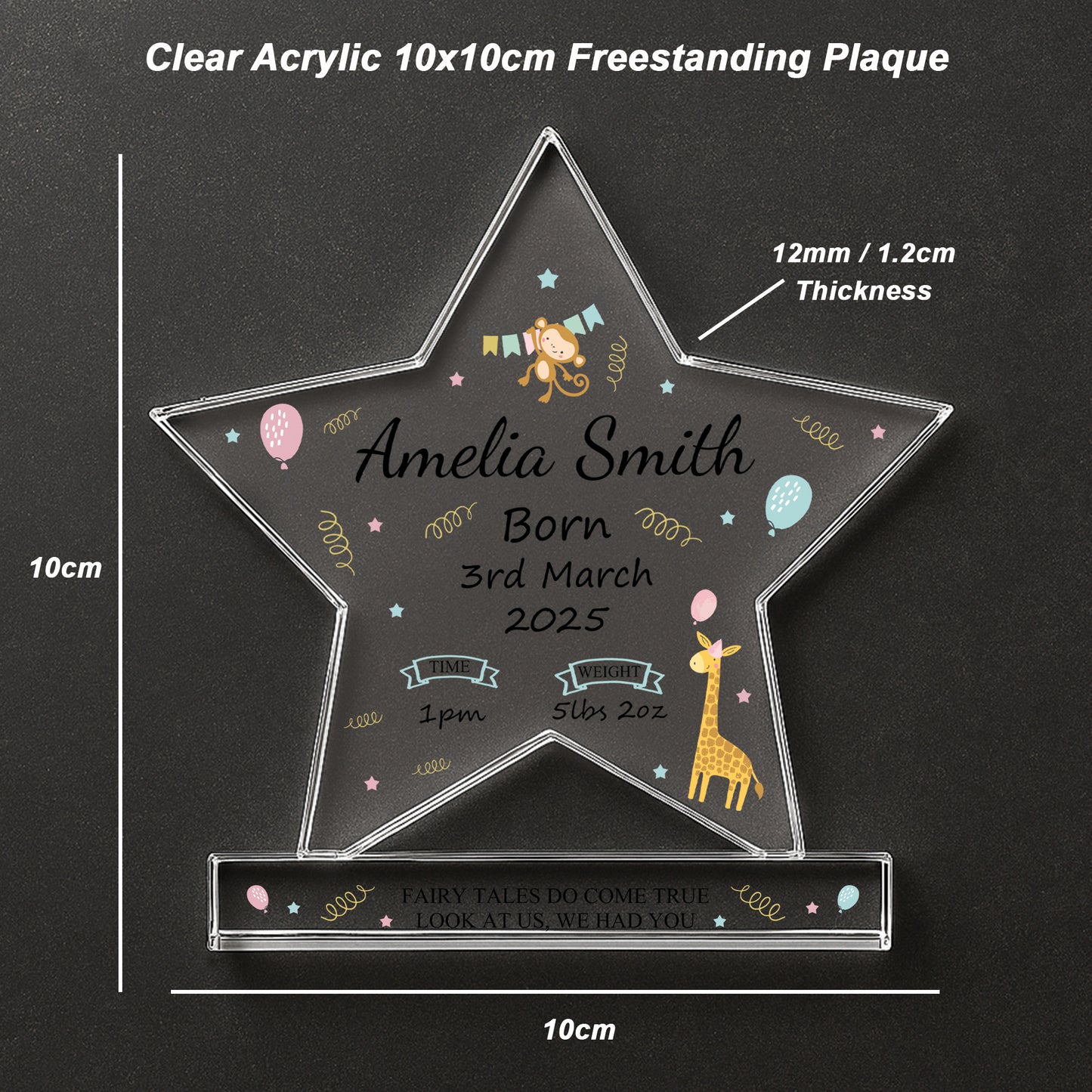 New Baby Personalised Gift Birth Details Gift Acrylic Star