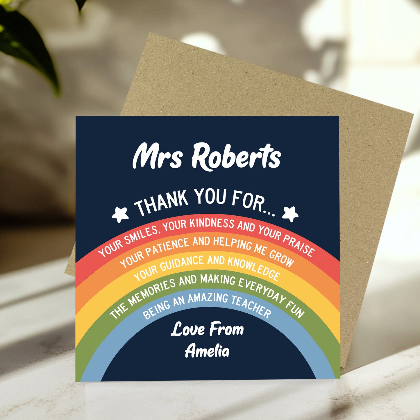Personalised Amazing Teacher Card With Kraft Envelope Thank You