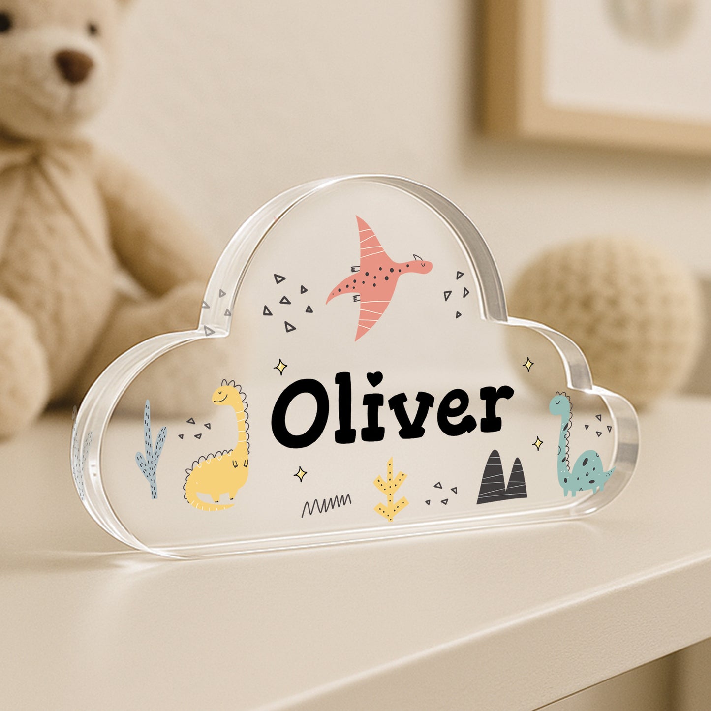 Dinosaur Acrylic Plaque Custom Name Nursery Decor Dinosaur Gift