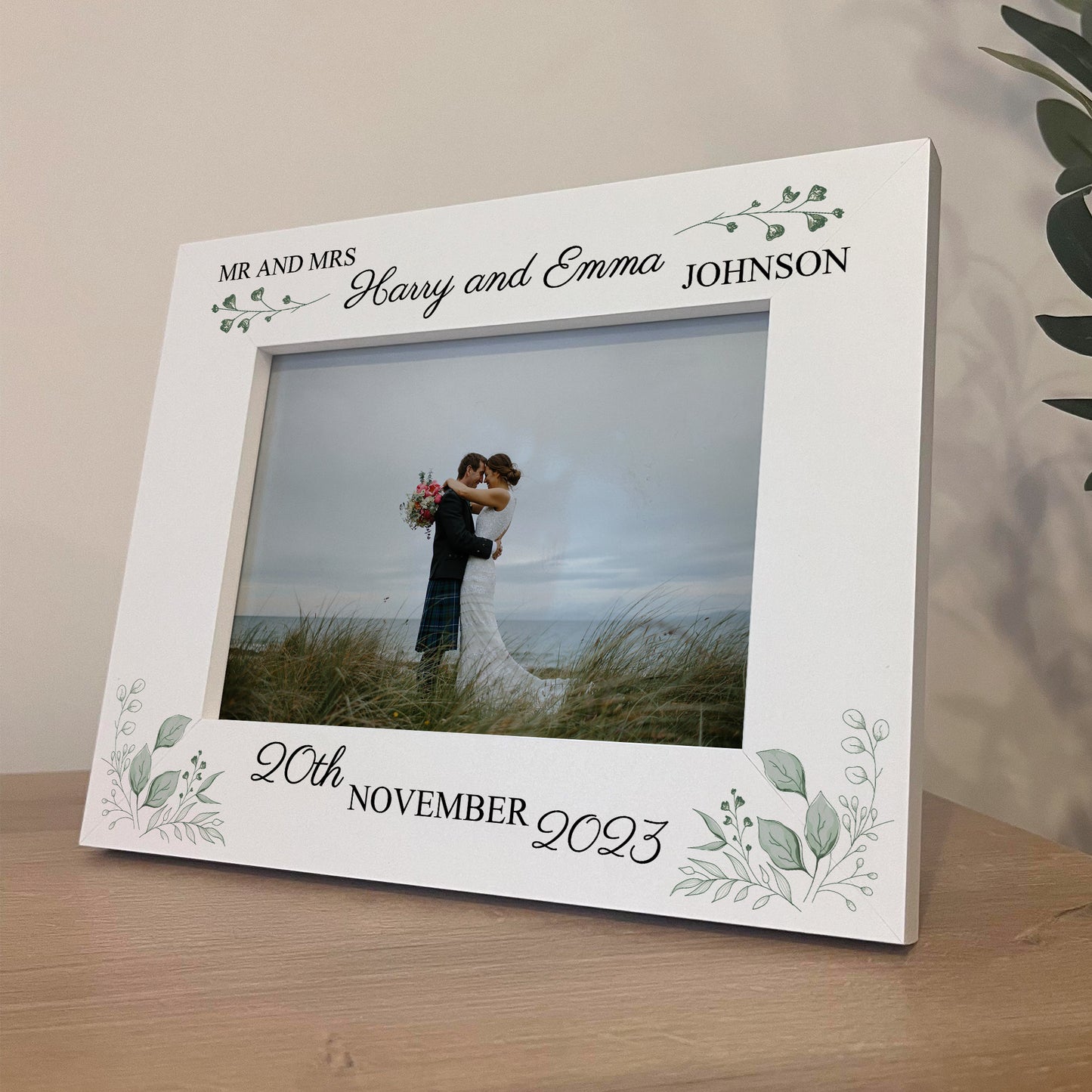 Personalised Wedding Gifts For Husband and Wife 7x5 White Wood