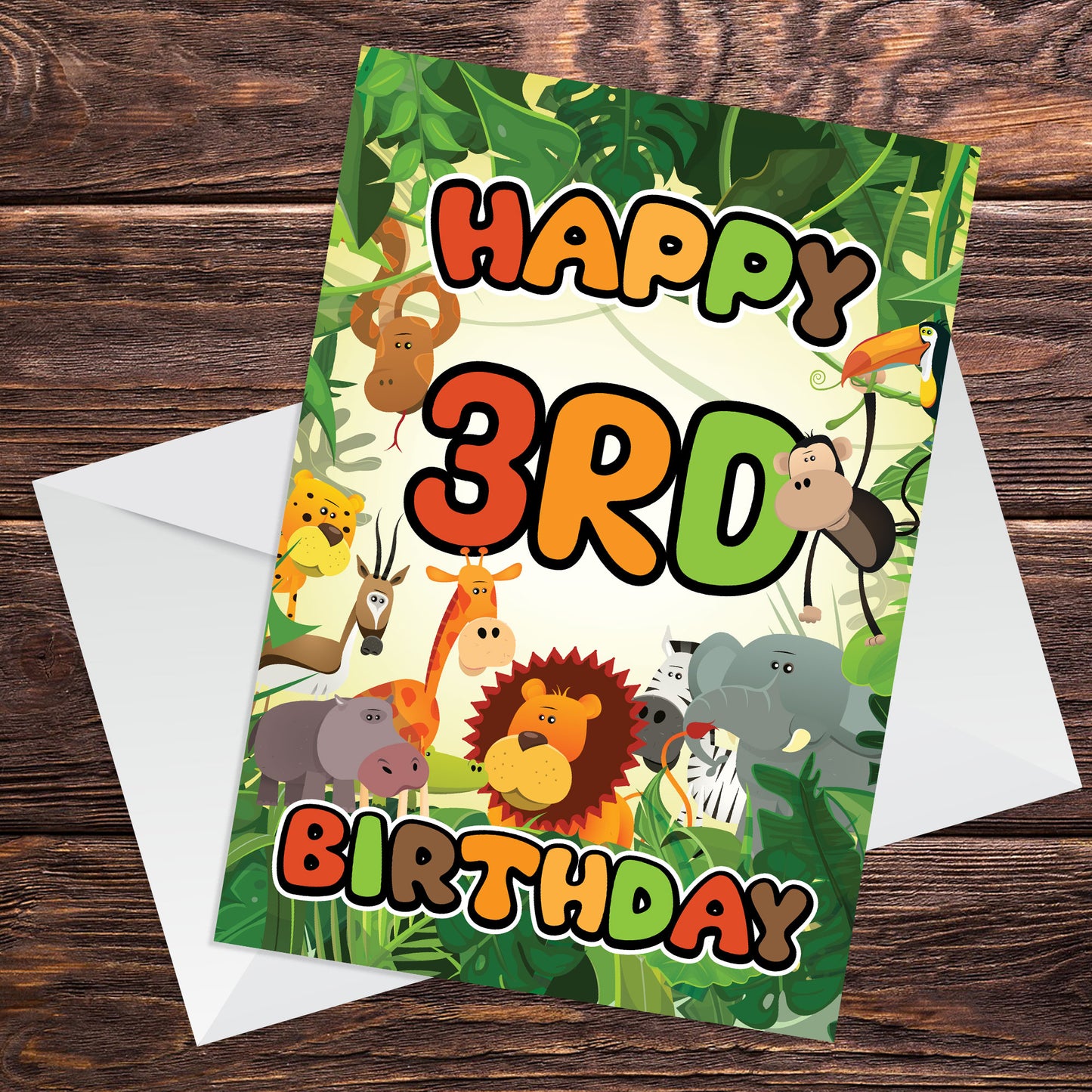 3rd Birthday Card for Boy Girl Jungle Safari Animals 3 Years