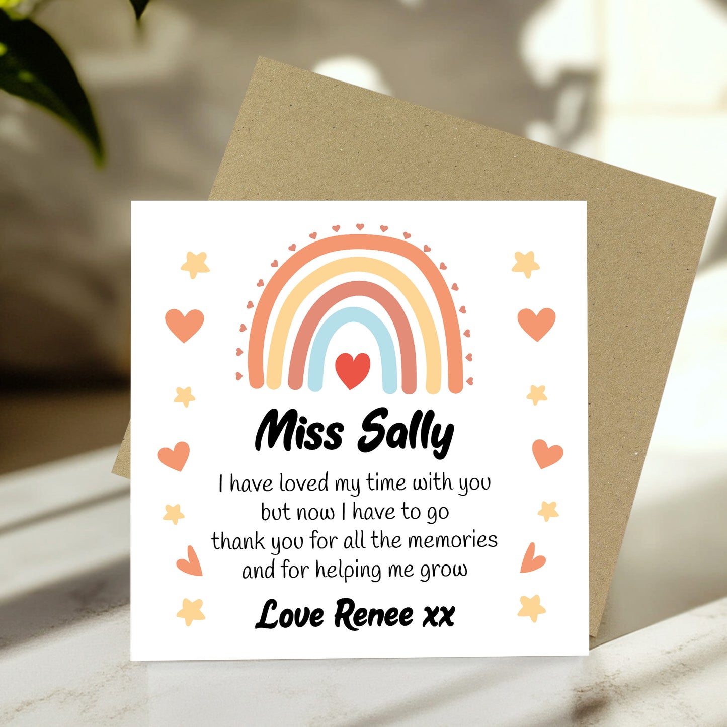 Cute Teacher Card With Kraft Envelope Rainbow Thank You Cards
