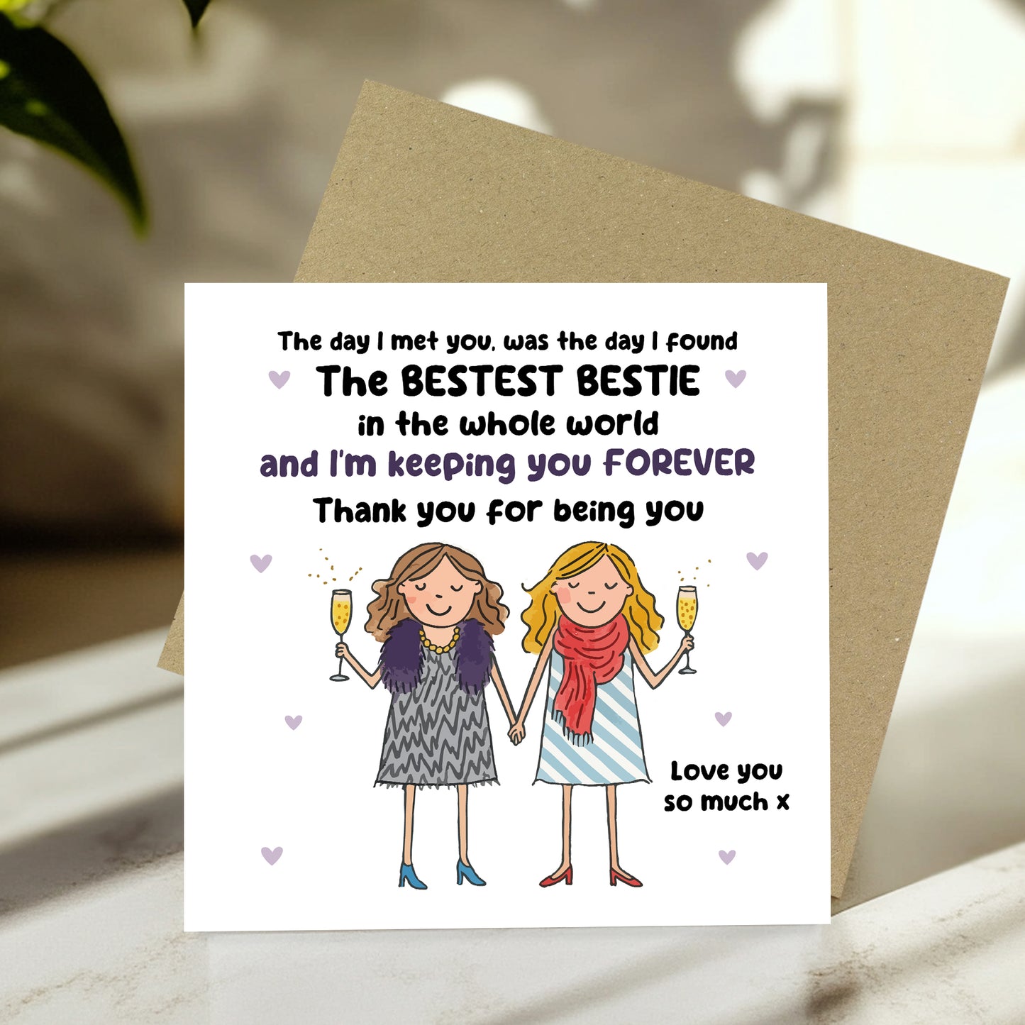 Birthday Card For Friend Bestest Bestie Card With Kraft Envelope