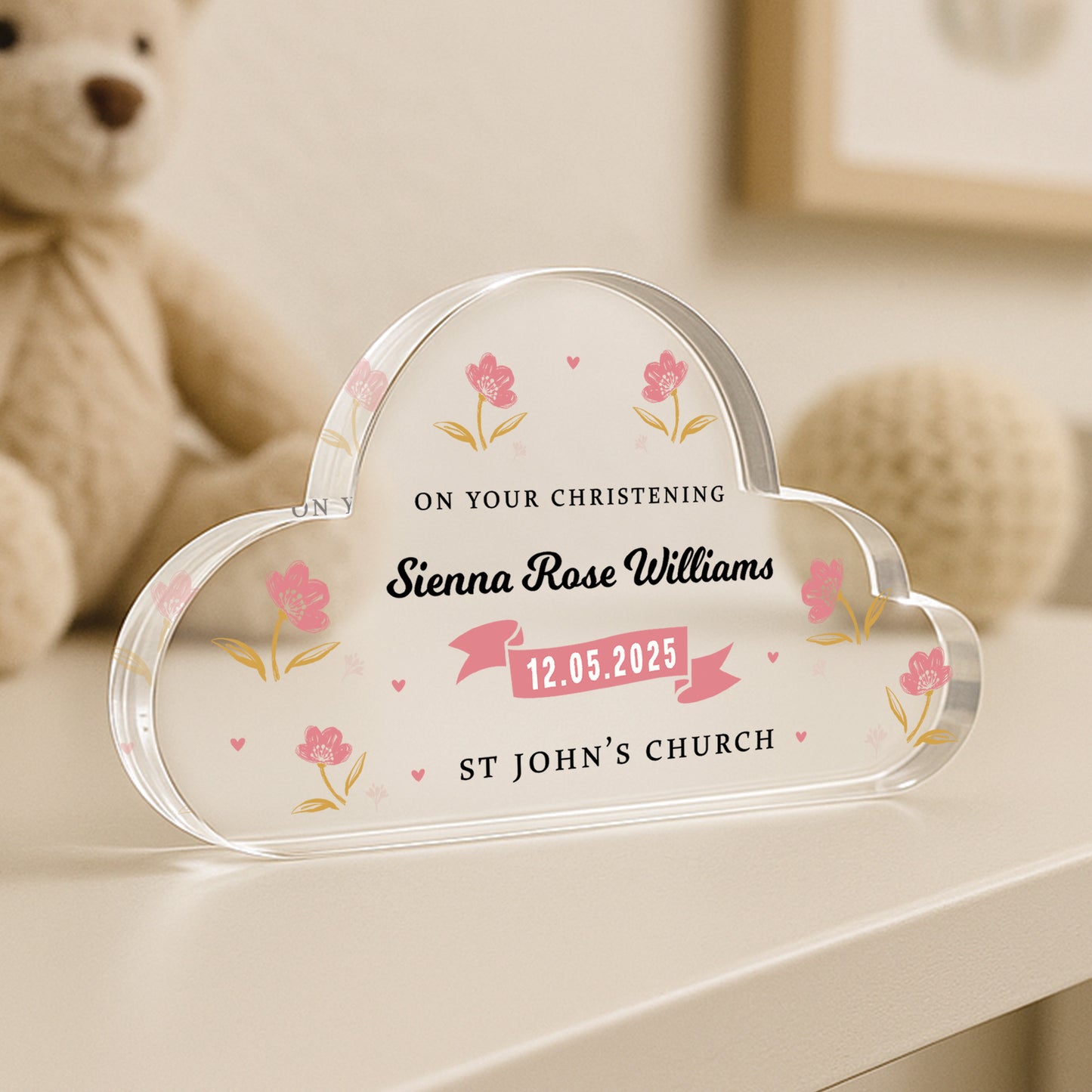 Personalised Christening Gift For Baby Girl Cloud Baby Plaque
