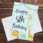 5th Birthday Jungle Animals Card for Girls Boys 5 Year Old Child