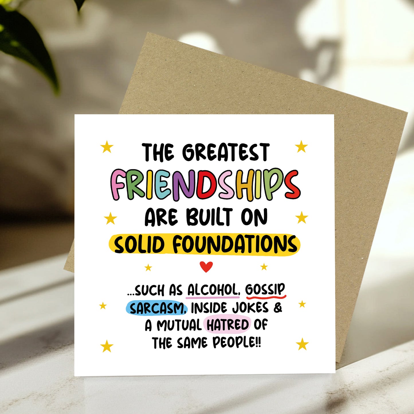 Card For Best Friend FRIENDSHIP Card With Kraft Envelope