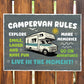 CAMPERVAN RULES SIGN Wall Door Plaque Novelty Campervan Sign