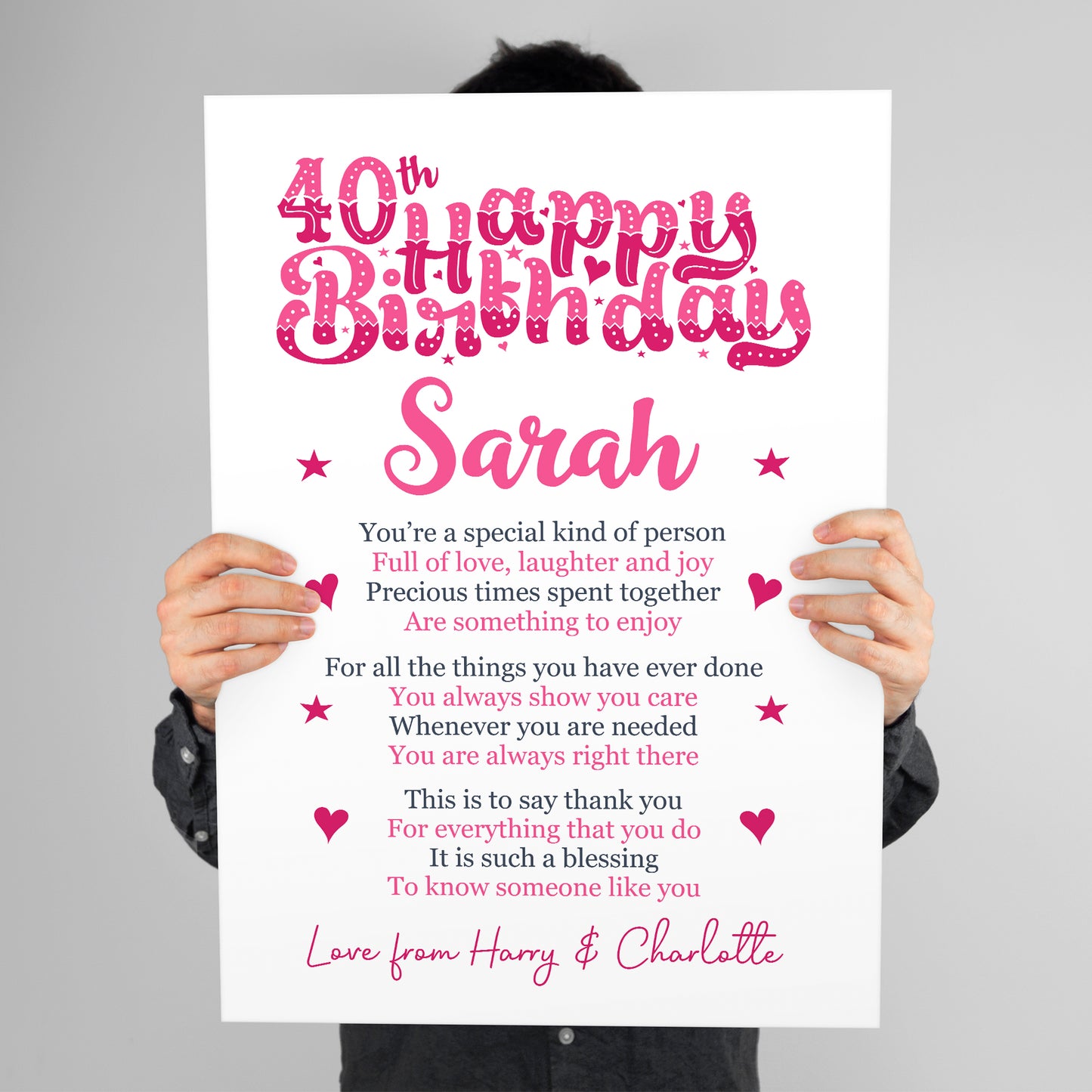 PERSONALISED 40th Birthday Gift For Her Gift For Daughter A3