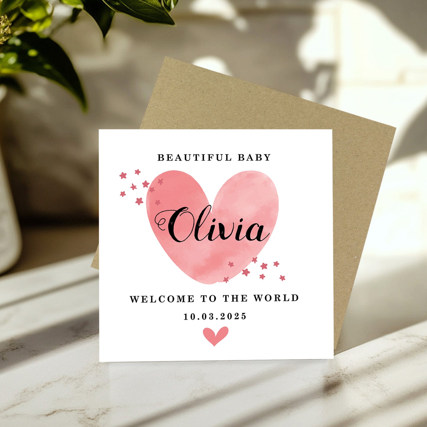 Personalised New Baby Card Watercolour Welcome to the World Card
