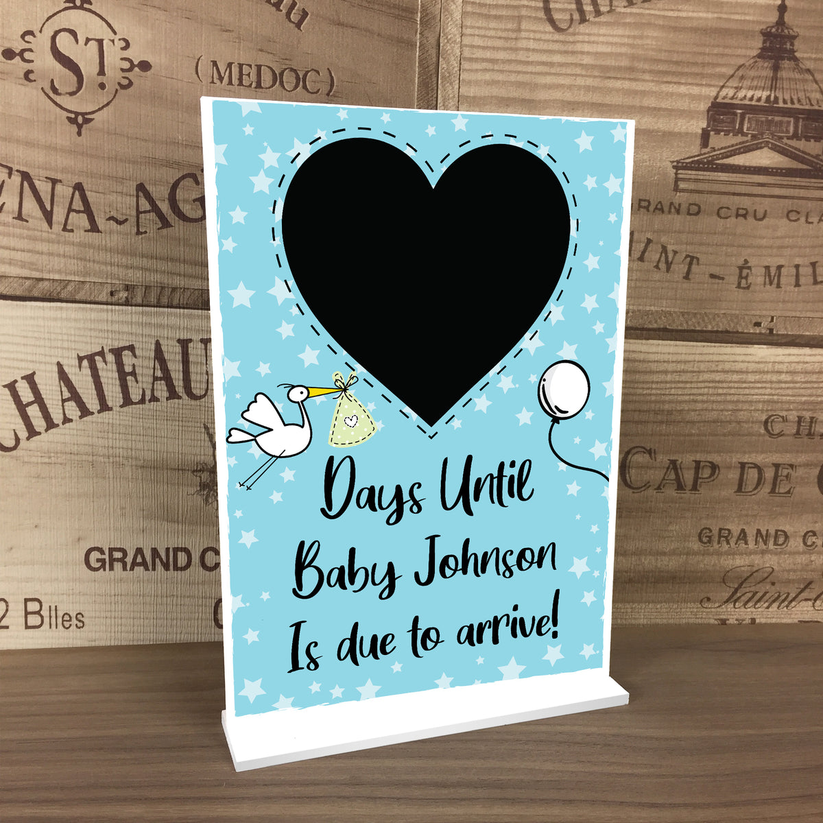 New Baby Countdown Plaque Chalkboard Sign Pregnancy Baby Blue