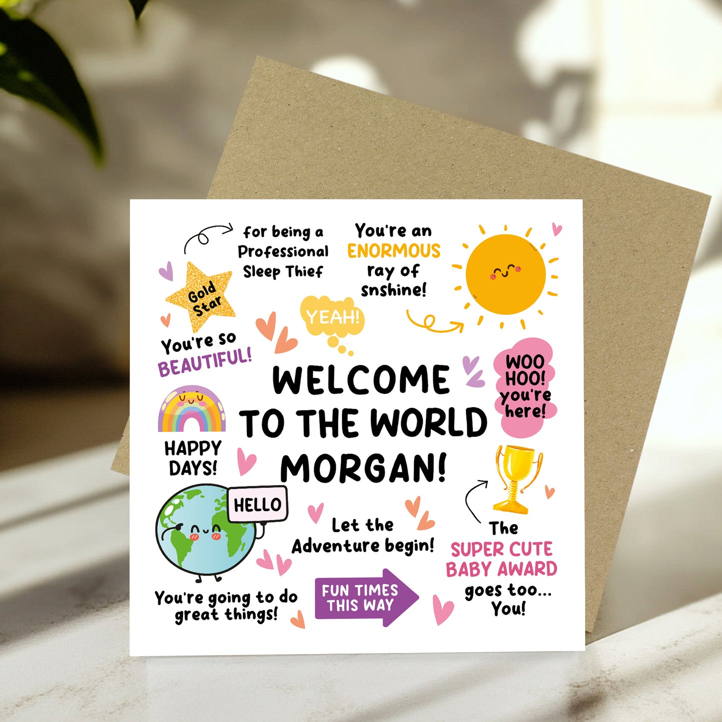Personalised New Baby Card Baby Girl Welcome To The World Card