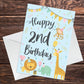 2nd Birthday Jungle Animals Card for Girls Boys 2 Year Old Child