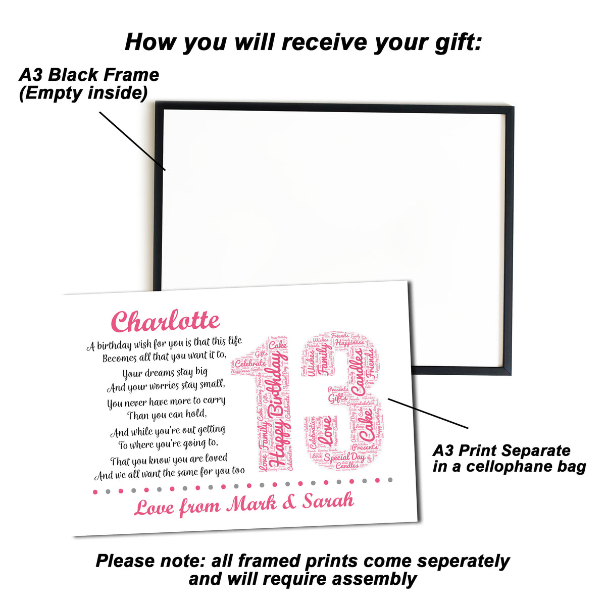 Personalised 13th Birthday Gift for Her Daughter A3 Framed Print