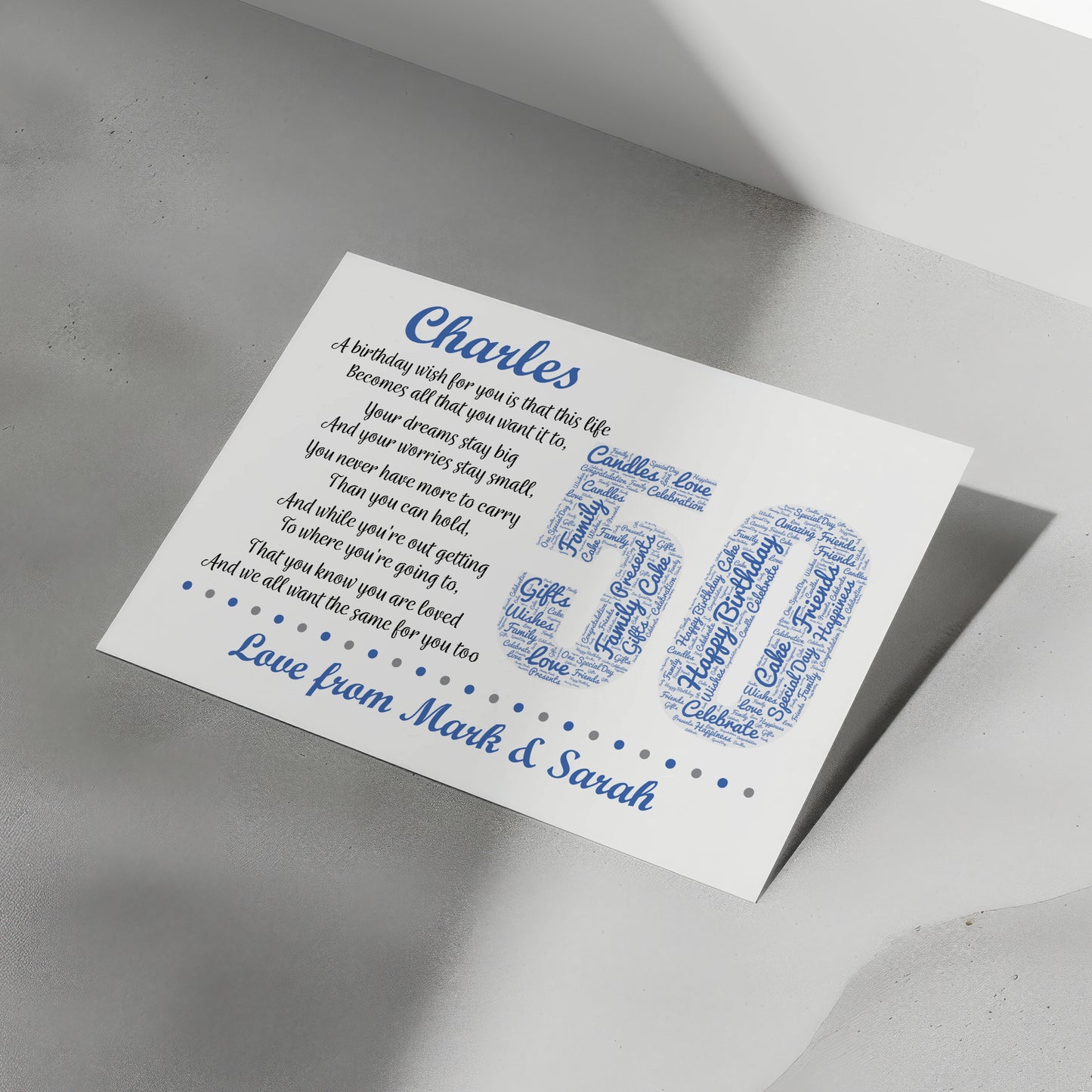 Personalised 50th Birthday Gift for Him Men Husband Dad A3 Print