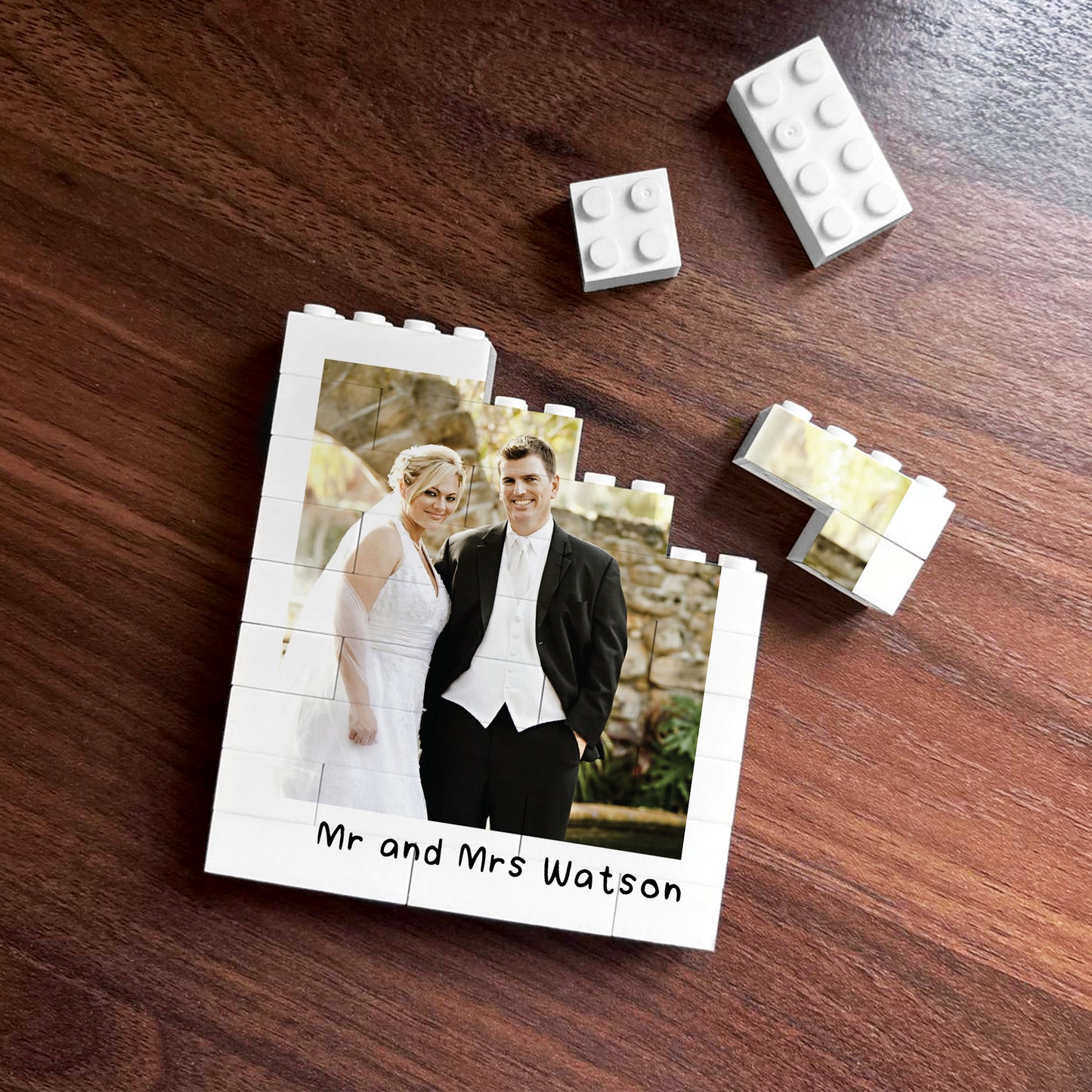 Personalised Mr & Mrs Wedding Gift Photo Surname Building Block