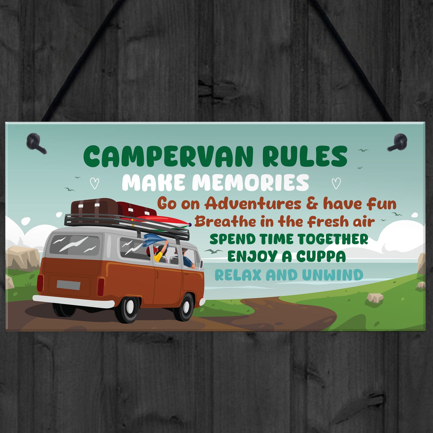 Campervan Rules Sign Hanging Door Plaque Caravan Sign Holiday