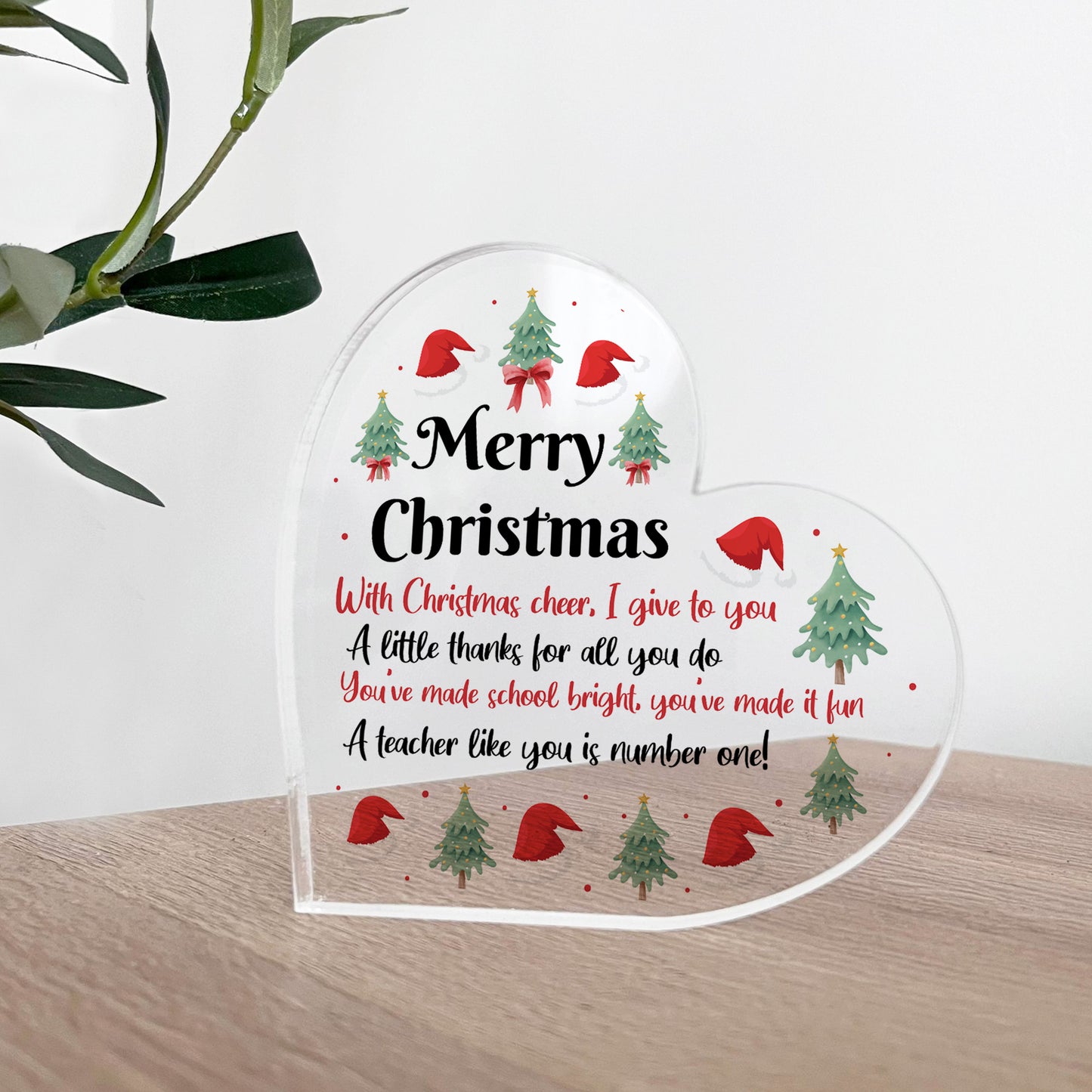 Gift For Teacher Teaching Assistant For Christmas Heart Plaque