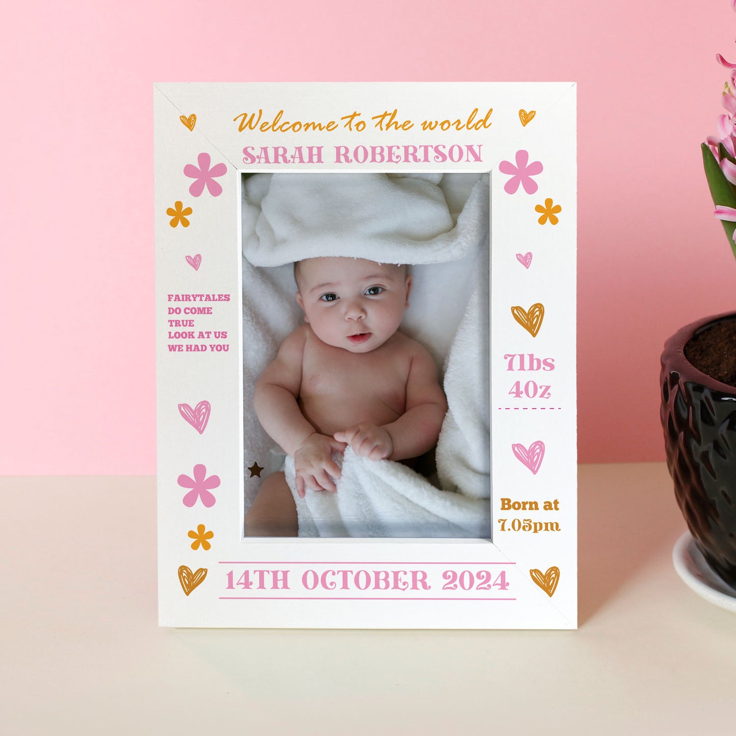 Personalised Baby Girl Photo Frame With Birth Details Welcome