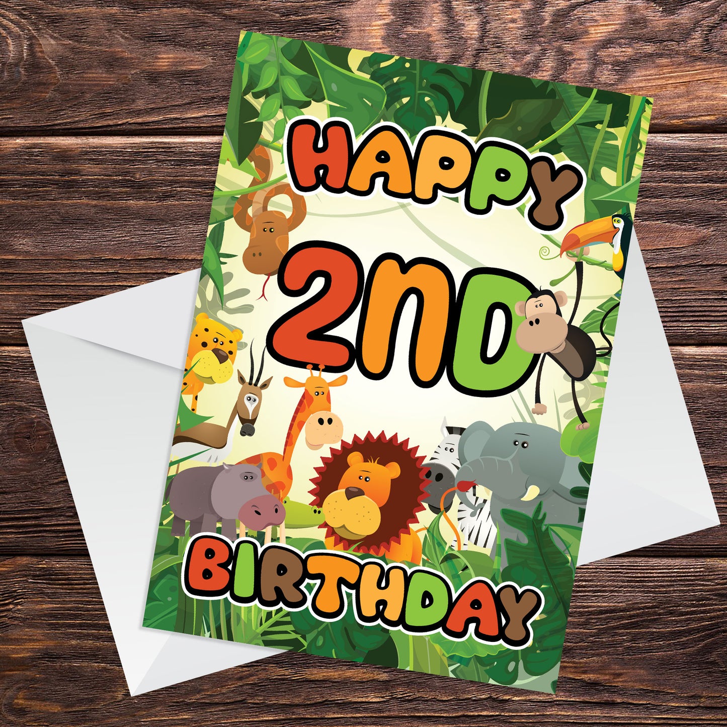 2nd Birthday Card for Boy Girl Jungle Safari Animals 2 Years