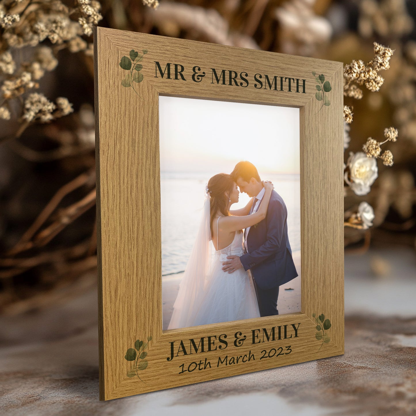 Personalised Wedding Gift Wood 7x5 Photo Frame Wood Heart