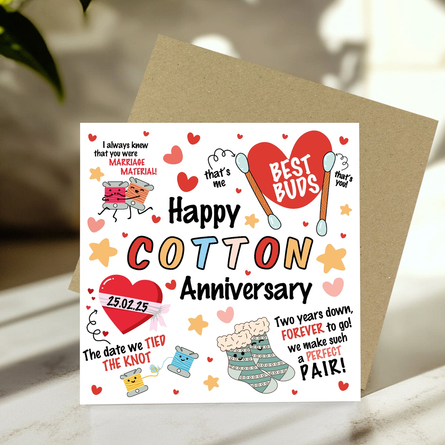 Happy Cotton Anniversary Card For Husband Wife Personalised 2nd