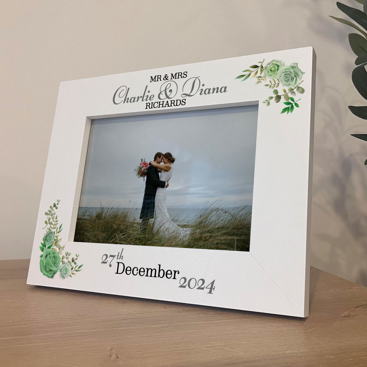 Mr & Mrs Gift Wedding Photo Frame Gift Floral Personalised