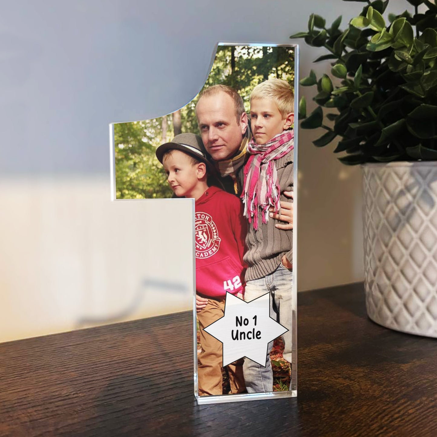 Personalised Gift For Uncle Mirror Acrylic Freestanding Number 1