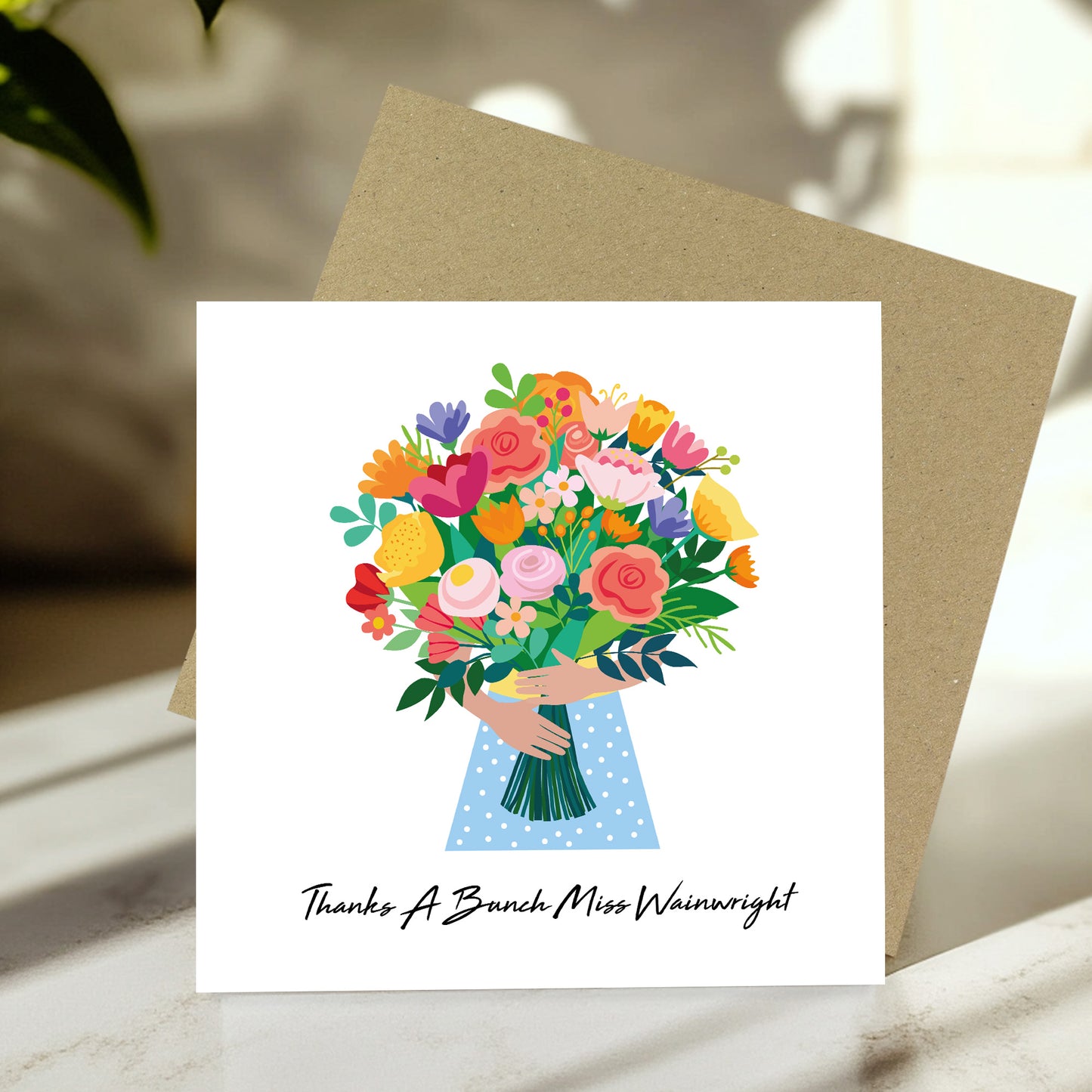 Personalised Teacher Card With Kraft Envelope THANKS A BUNCH