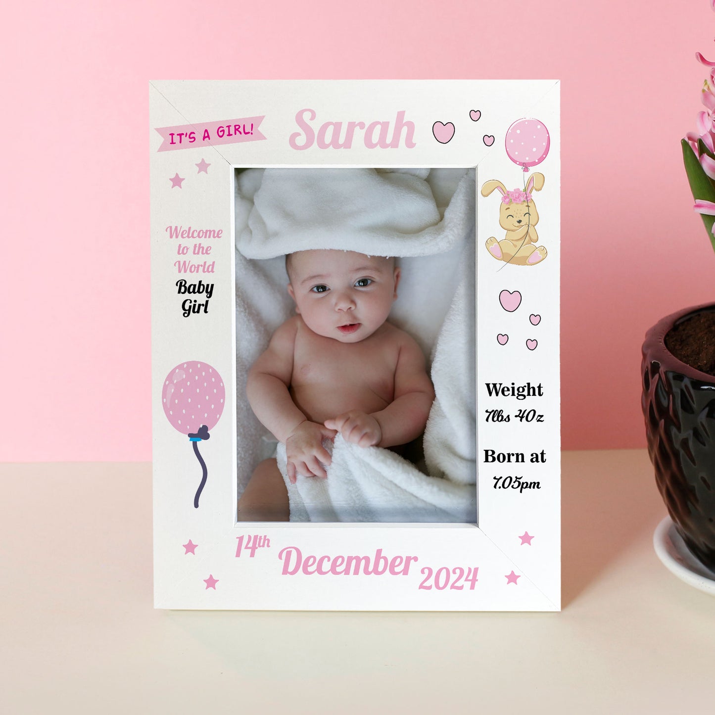 BABY GIRL Nursery Picture Frames Birth Details Personalised 7x5