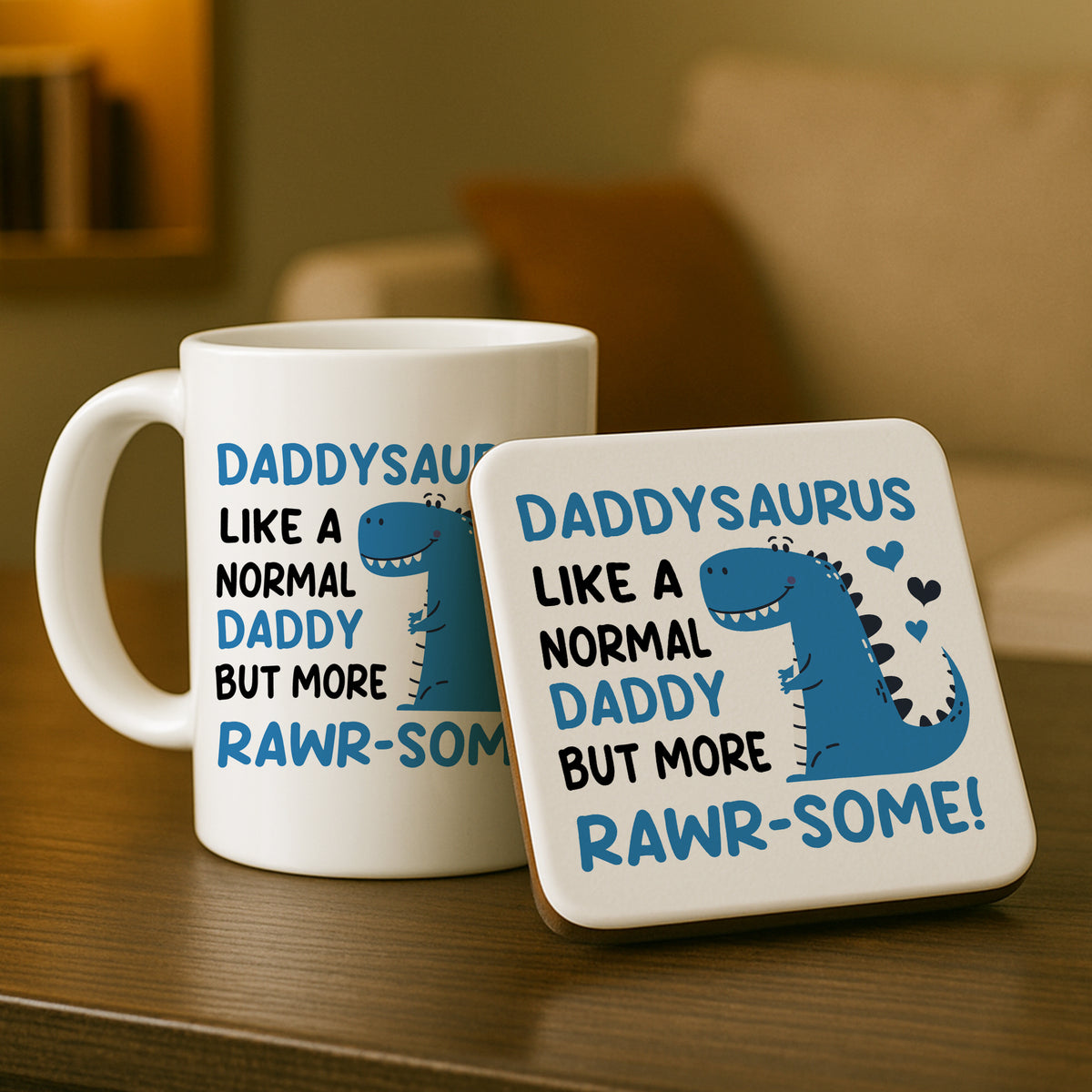Daddy Gifts Daddysaurus Mug and Coaster Novelty Gifts