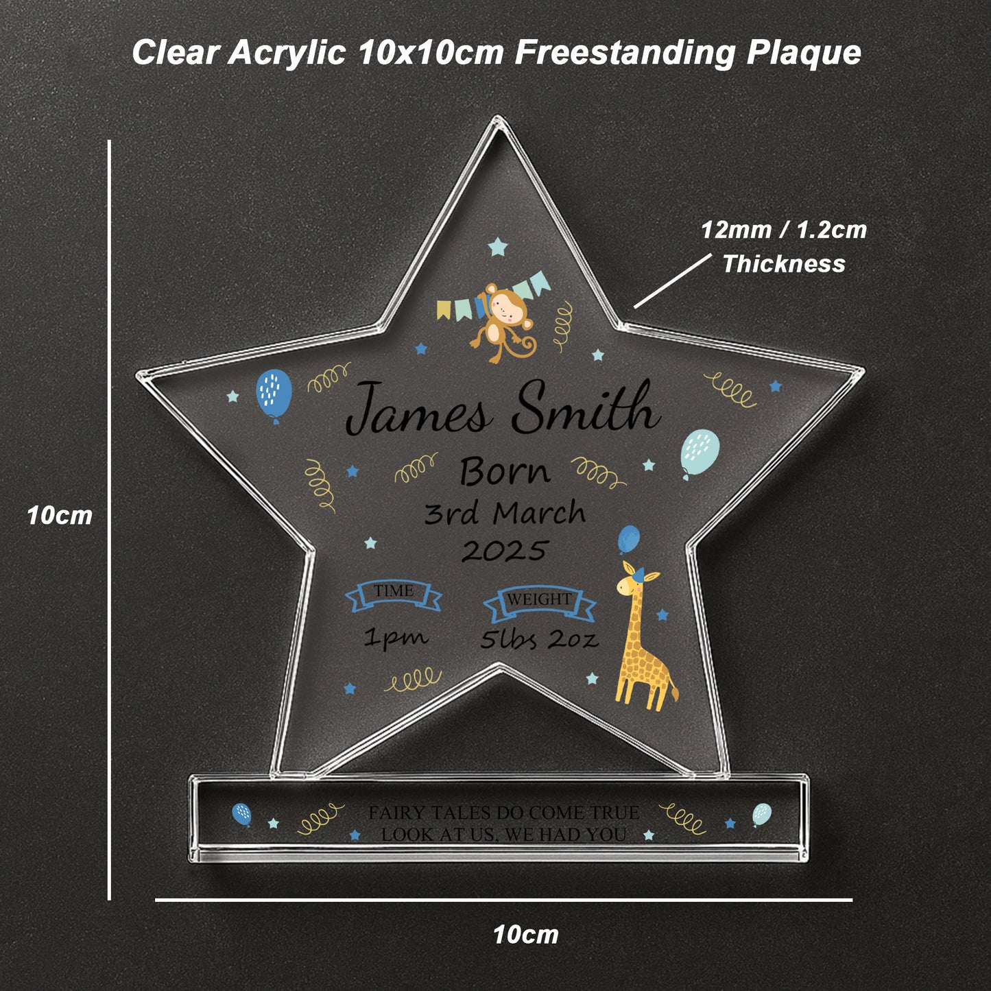 New Baby Personalised Gift Birth Details Gift Acrylic Star