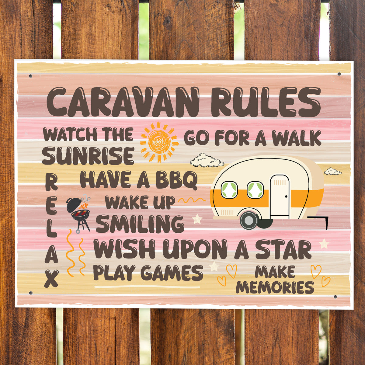 Colourful CARAVAN RULES SIGN Wall Door Plaque Caravan Sign