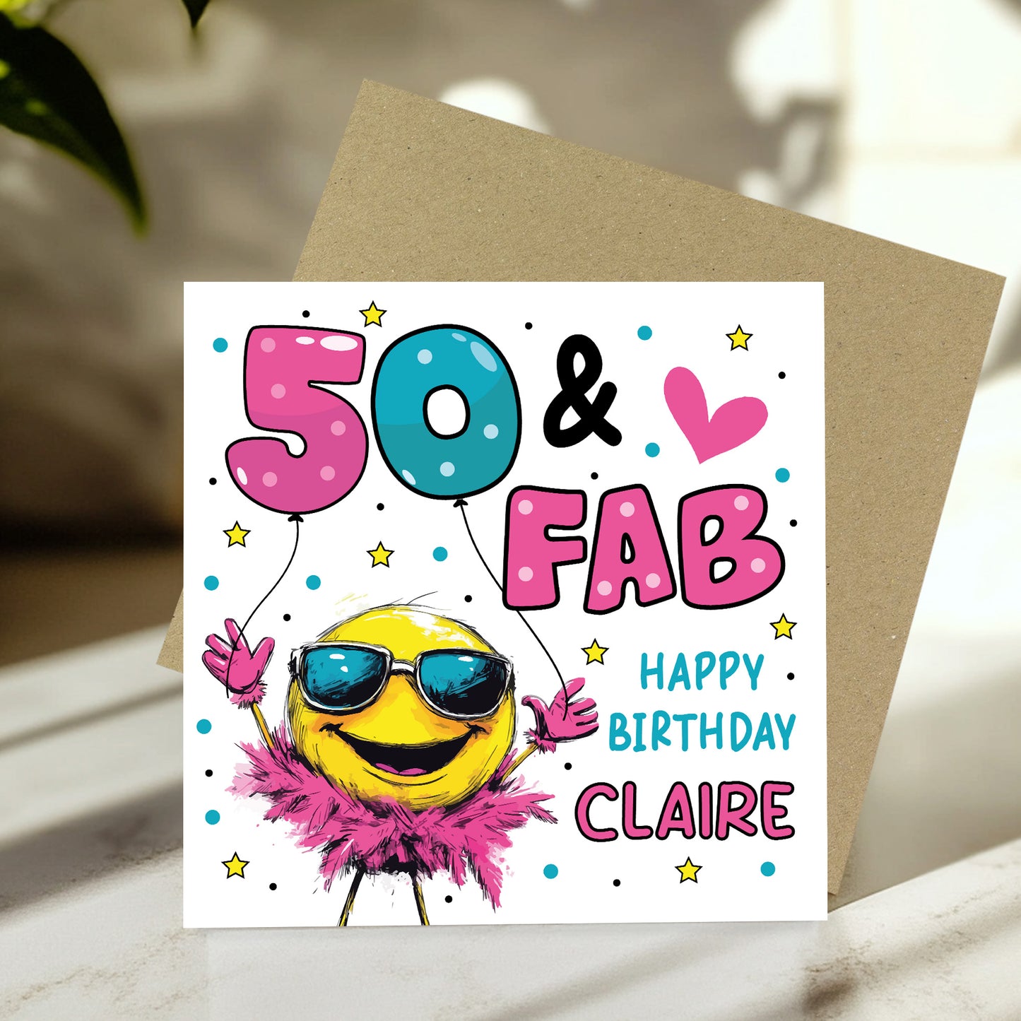 Personalised 50th Birthday Card For Women 50 And Fab For Mum