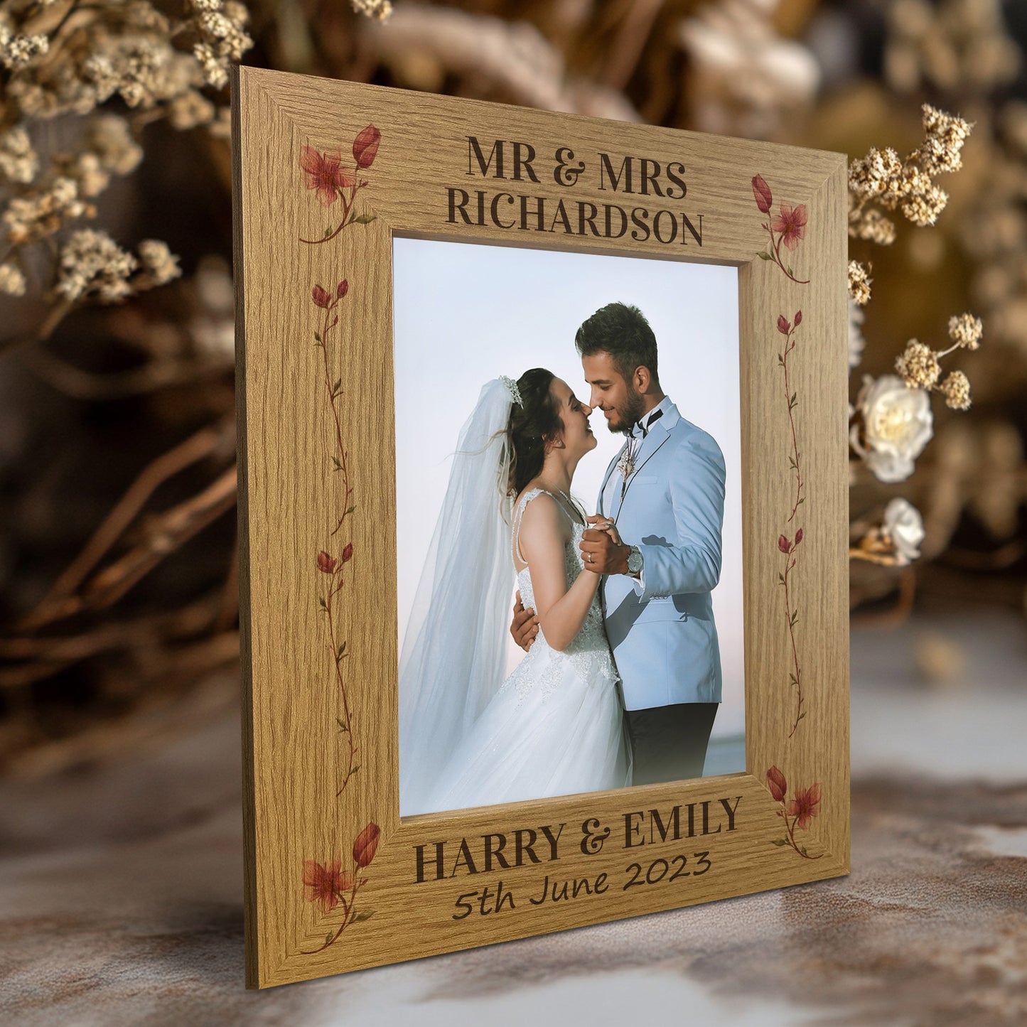 Wedding Gift Wood Wedding Day Personalised Photo Frame and Heart