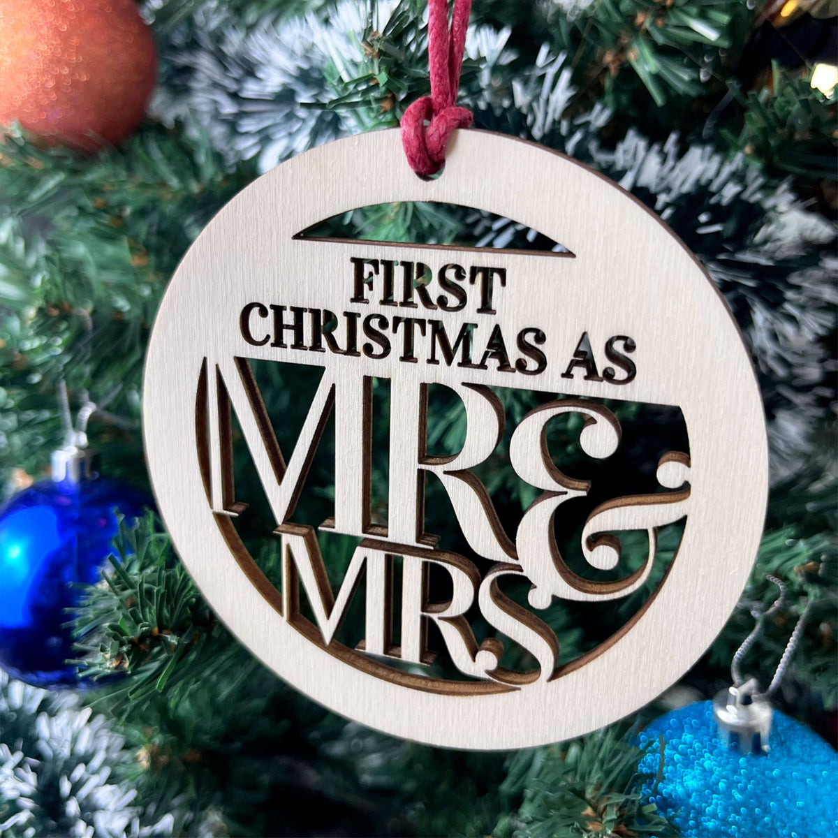 First Christmas As Mr & Mrs Wooden Bauble Tree Decoration Gift