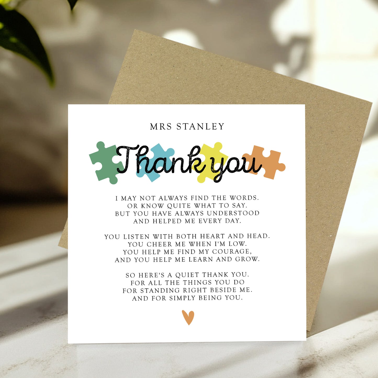 Special Thank You Card For Teacher Personalised Teacher Card