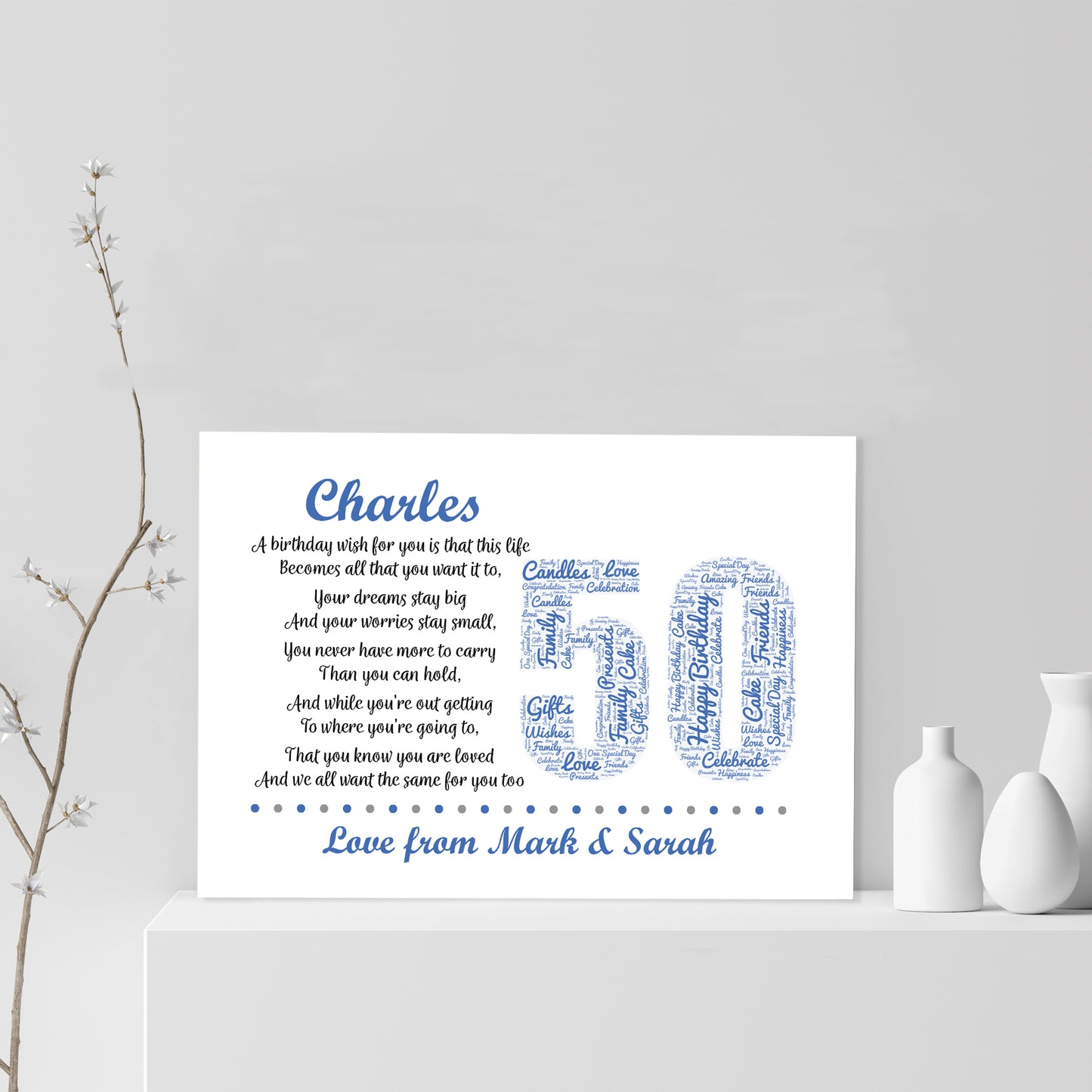 Personalised 50th Birthday Gift for Him Men Dad Grandad A4 Print