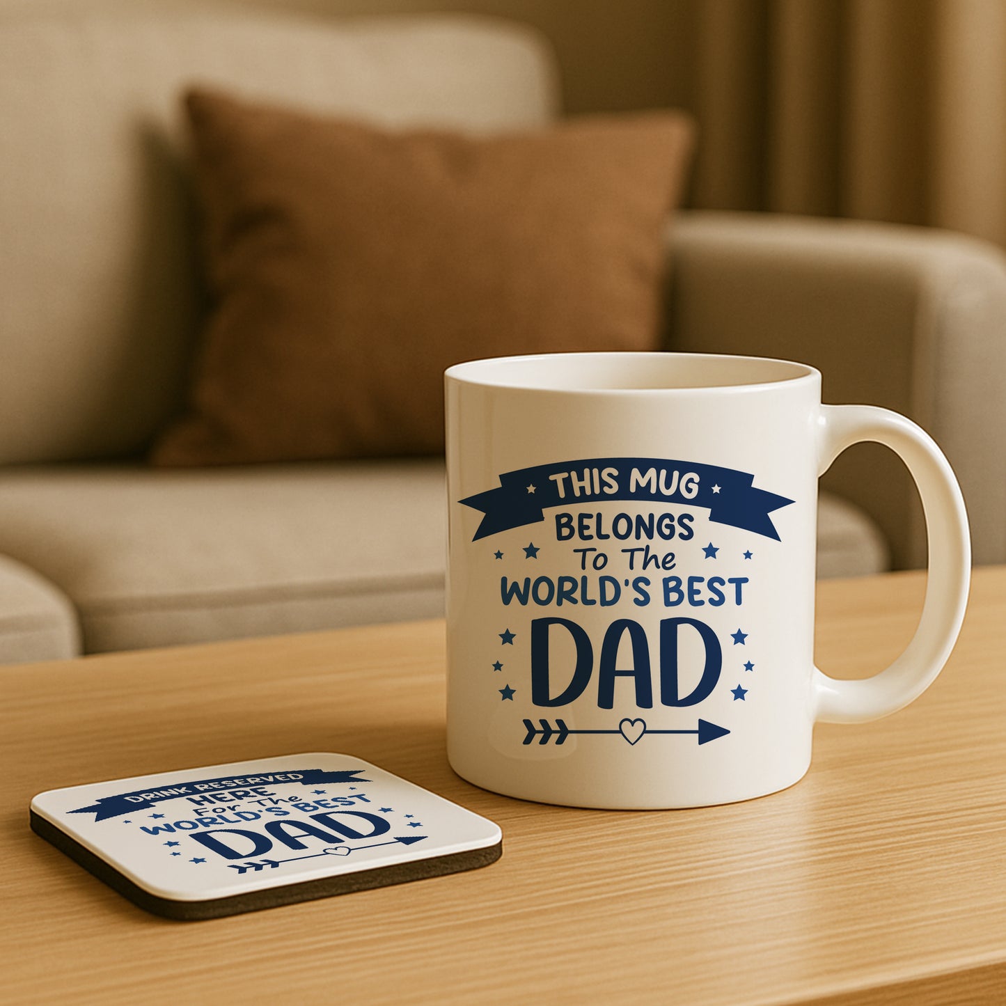 Worlds Best Dad Mug and Coaster Gift From Daughter and Son