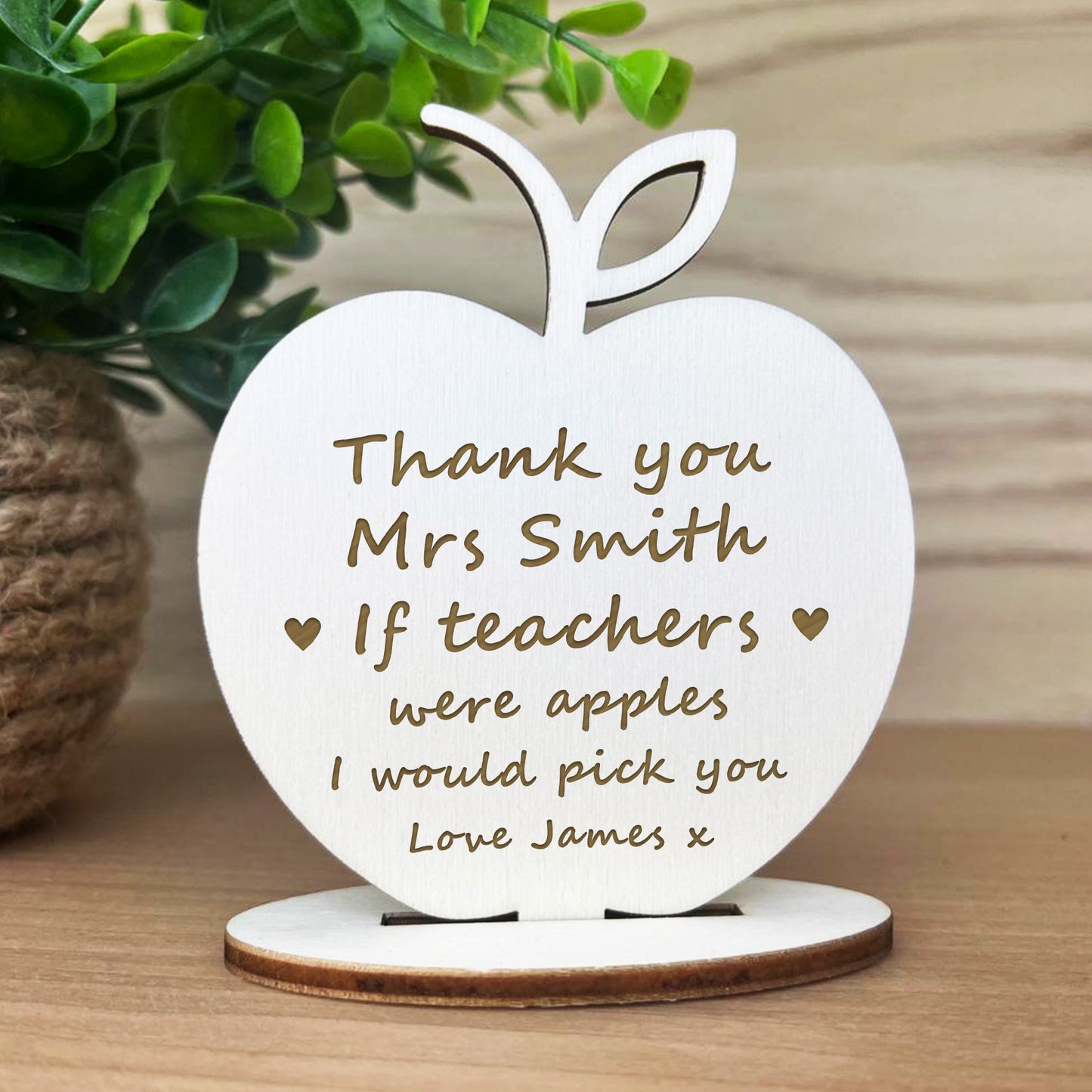 Personalised Teacher Gifts Wooden Engraved Apple Thank You Gifts